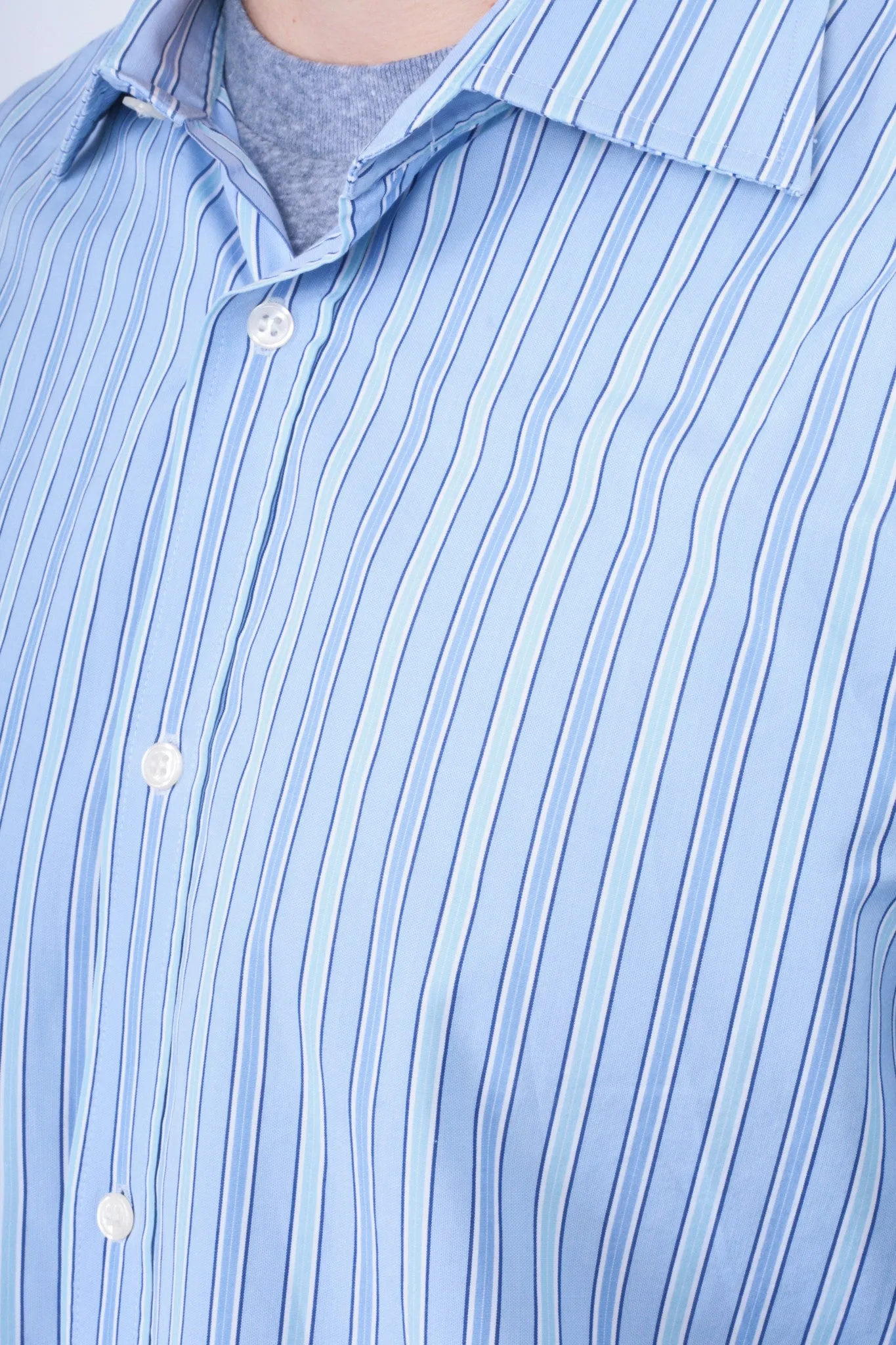 Jaeger Mens 16.5 M Formal Shirt Striped Blue Cotton Slim Fit Cufflinks