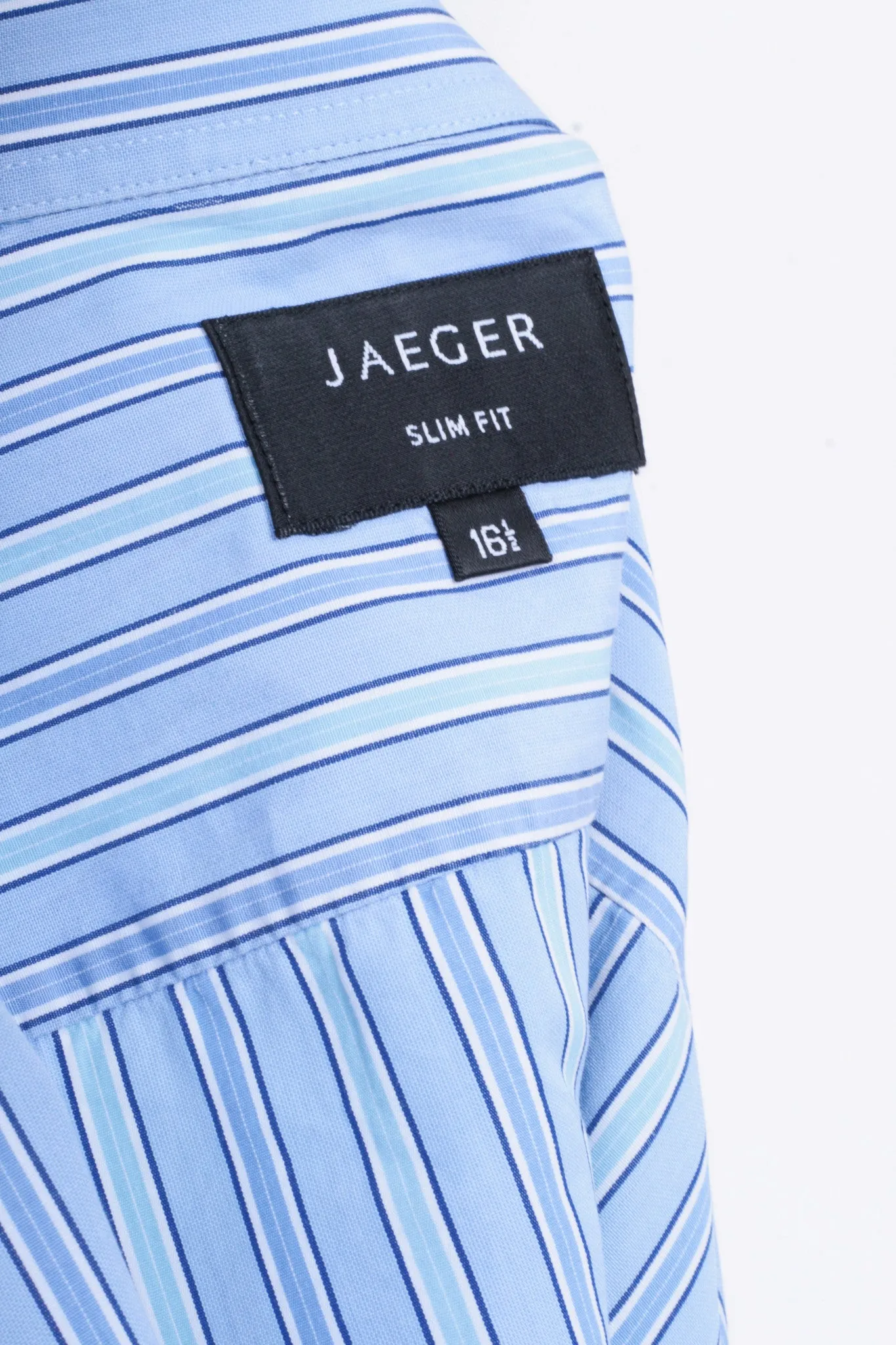 Jaeger Mens 16.5 M Formal Shirt Striped Blue Cotton Slim Fit Cufflinks