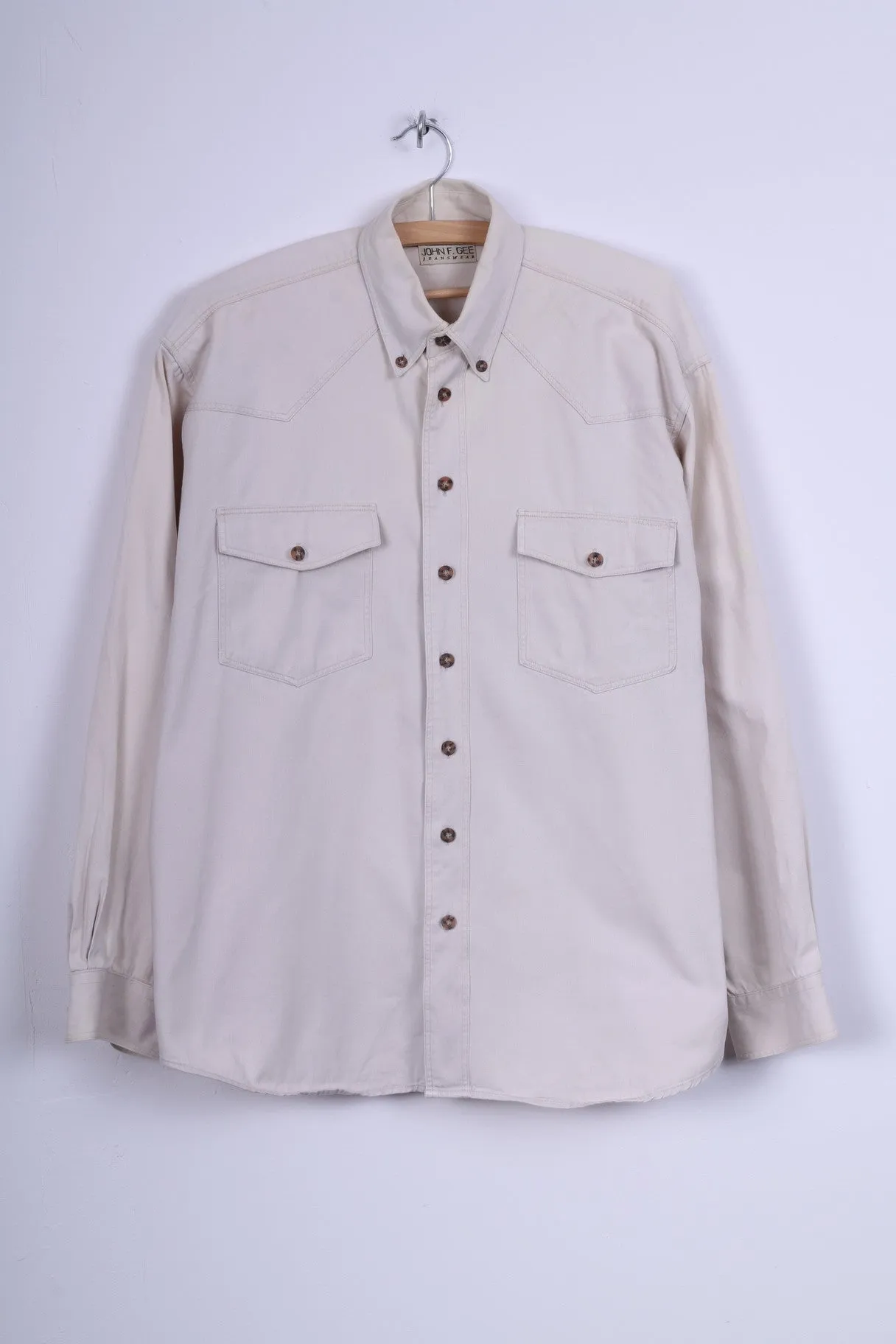 John F.Gee Jeanswear Mens 41/42 XL Casual Shirt Jeans Beige Detailed Buttons