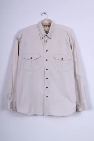 John F.Gee Jeanswear Mens 41/42 XL Casual Shirt Jeans Beige Detailed Buttons