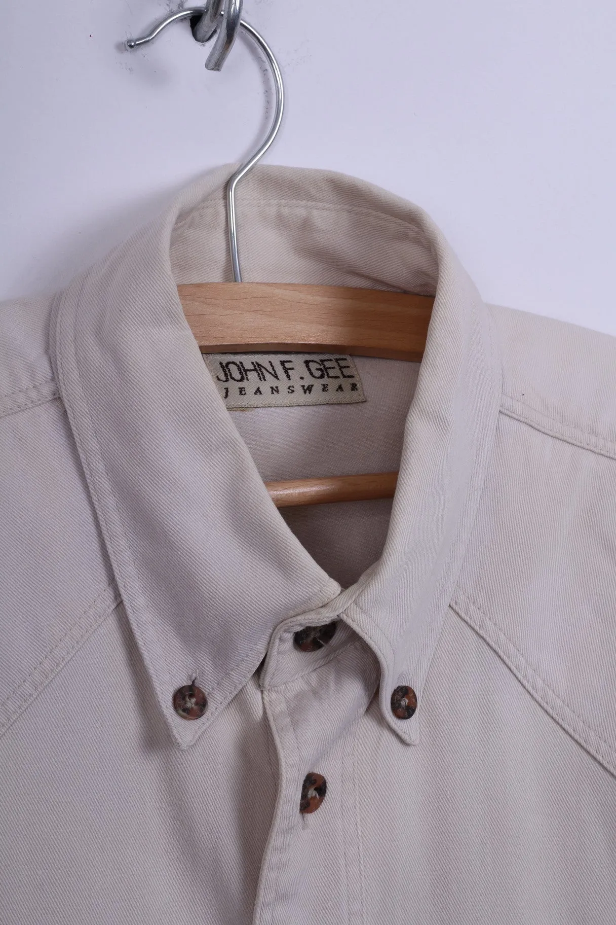 John F.Gee Jeanswear Mens 41/42 XL Casual Shirt Jeans Beige Detailed Buttons