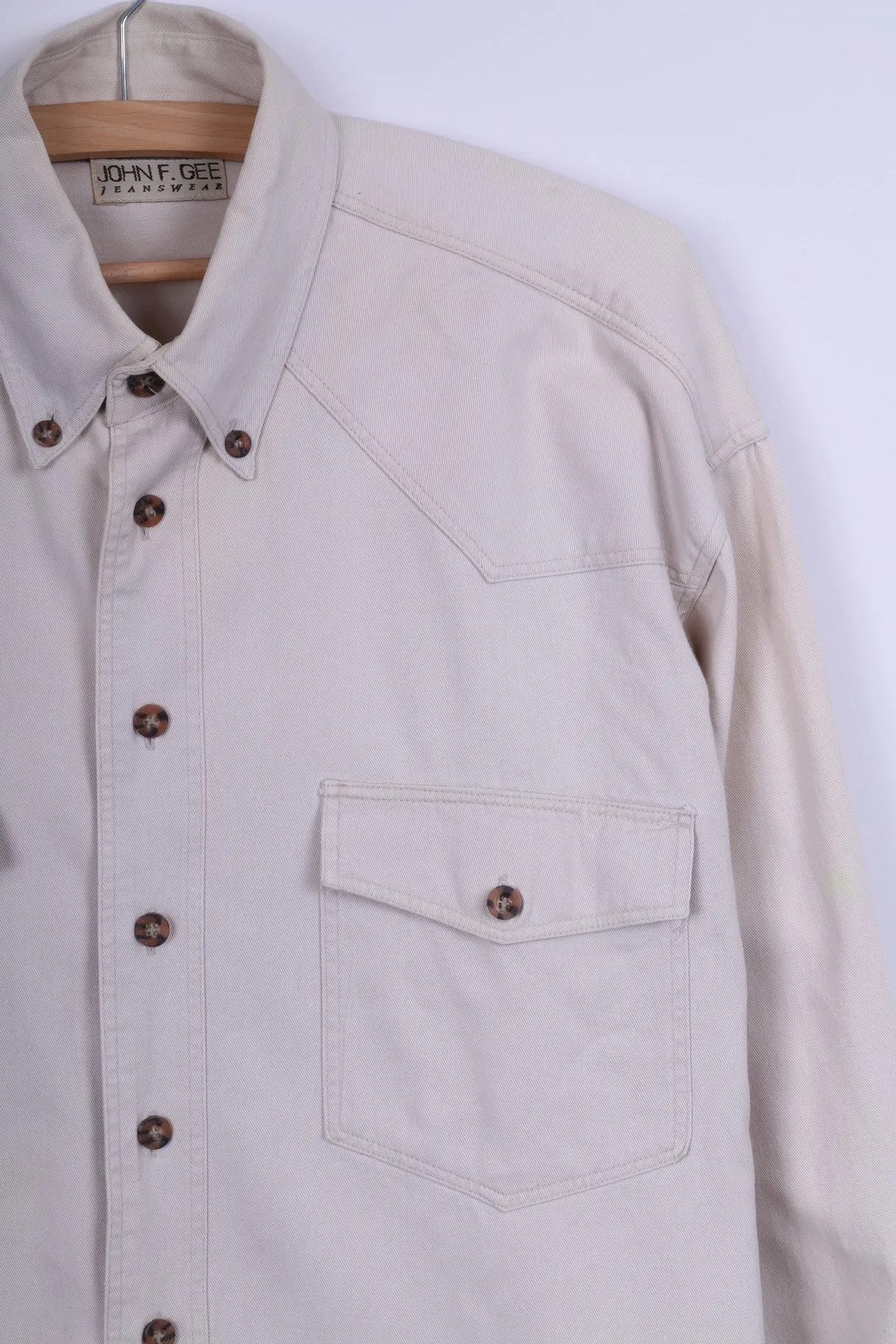 John F.Gee Jeanswear Mens 41/42 XL Casual Shirt Jeans Beige Detailed Buttons