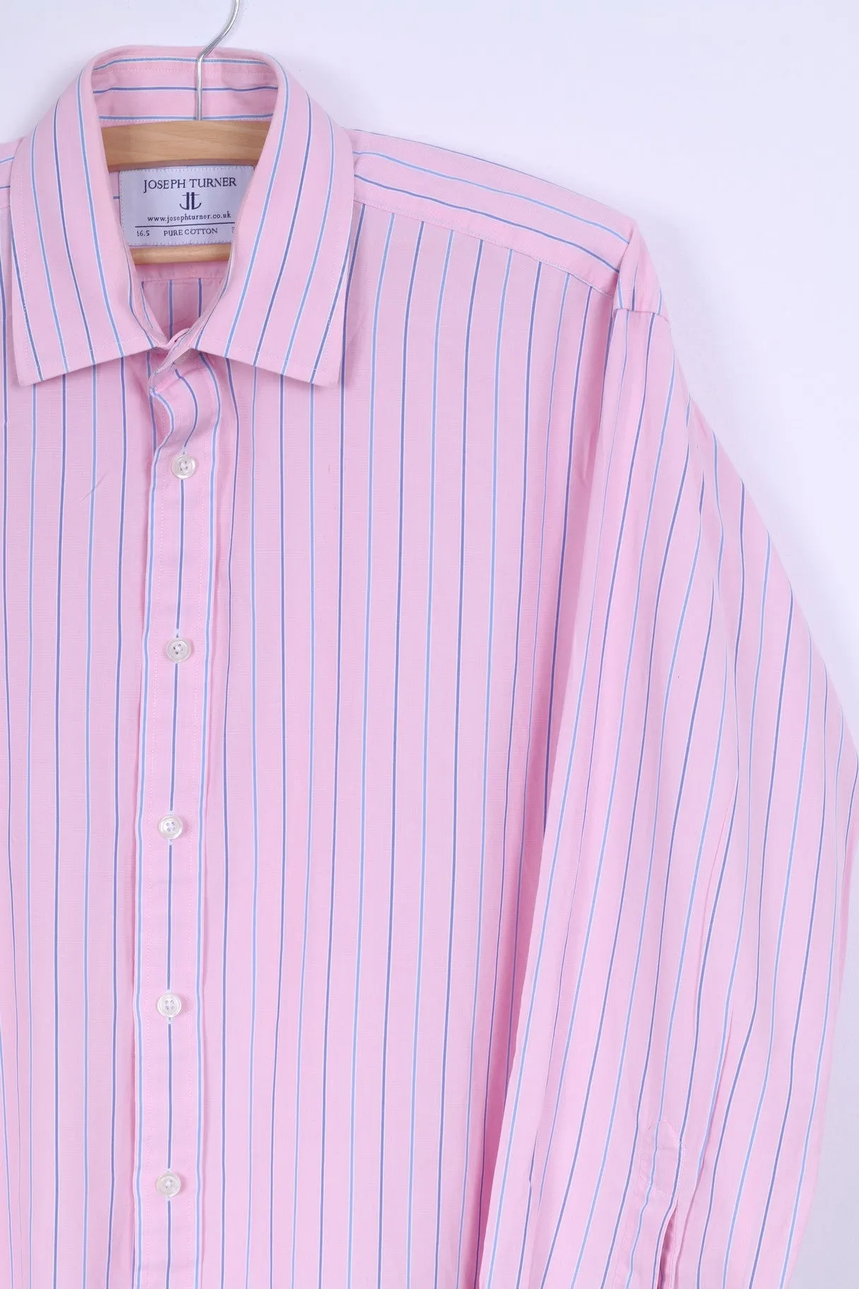 Joseph Turner Mens  34 16.5 XL Casual Shirt Pink Striped Cotton Long Sleeve
