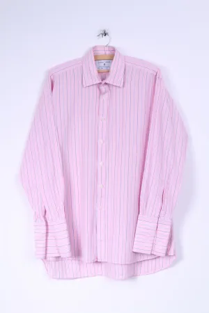 Joseph Turner Mens  34 16.5 XL Casual Shirt Pink Striped Cotton Long Sleeve