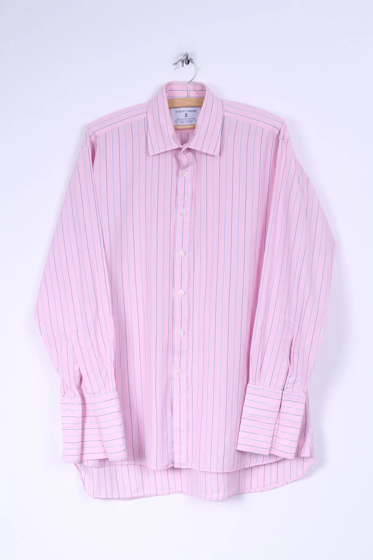Joseph Turner Mens  34 16.5 XL Casual Shirt Pink Striped Cotton Long Sleeve