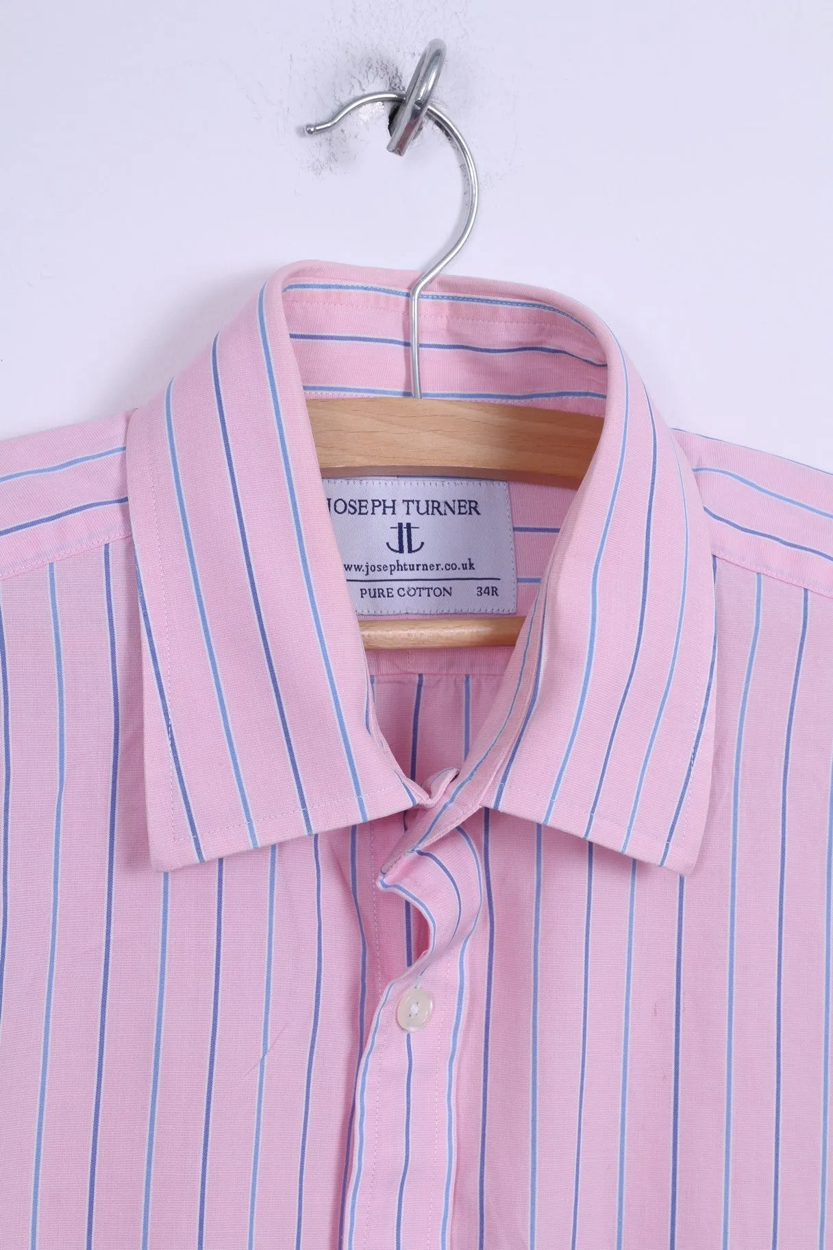 Joseph Turner Mens  34 16.5 XL Casual Shirt Pink Striped Cotton Long Sleeve