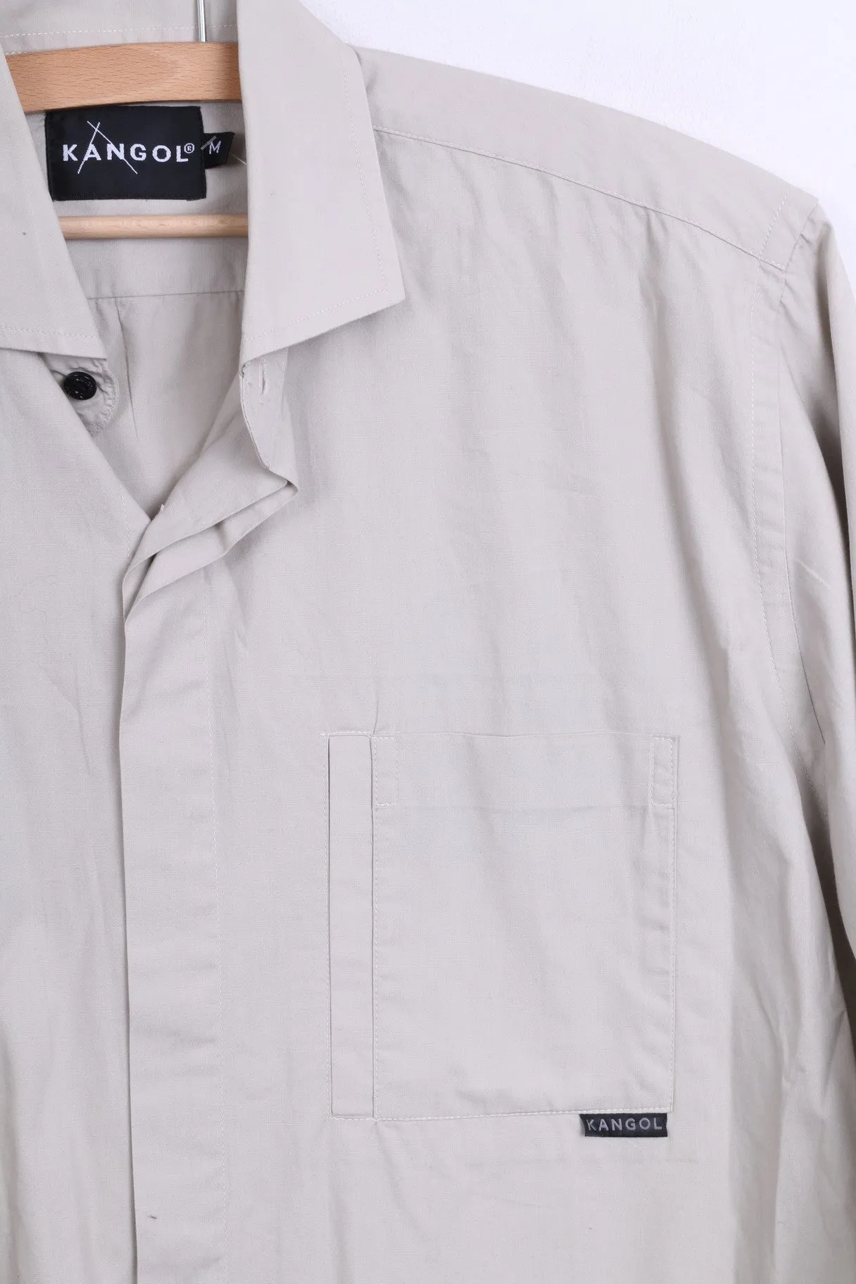KANGOL Mens M Casual Shirt Light Grey Cotton Standard Collar