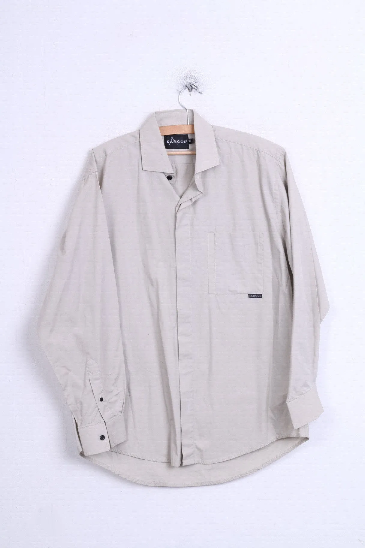 KANGOL Mens M Casual Shirt Light Grey Cotton Standard Collar