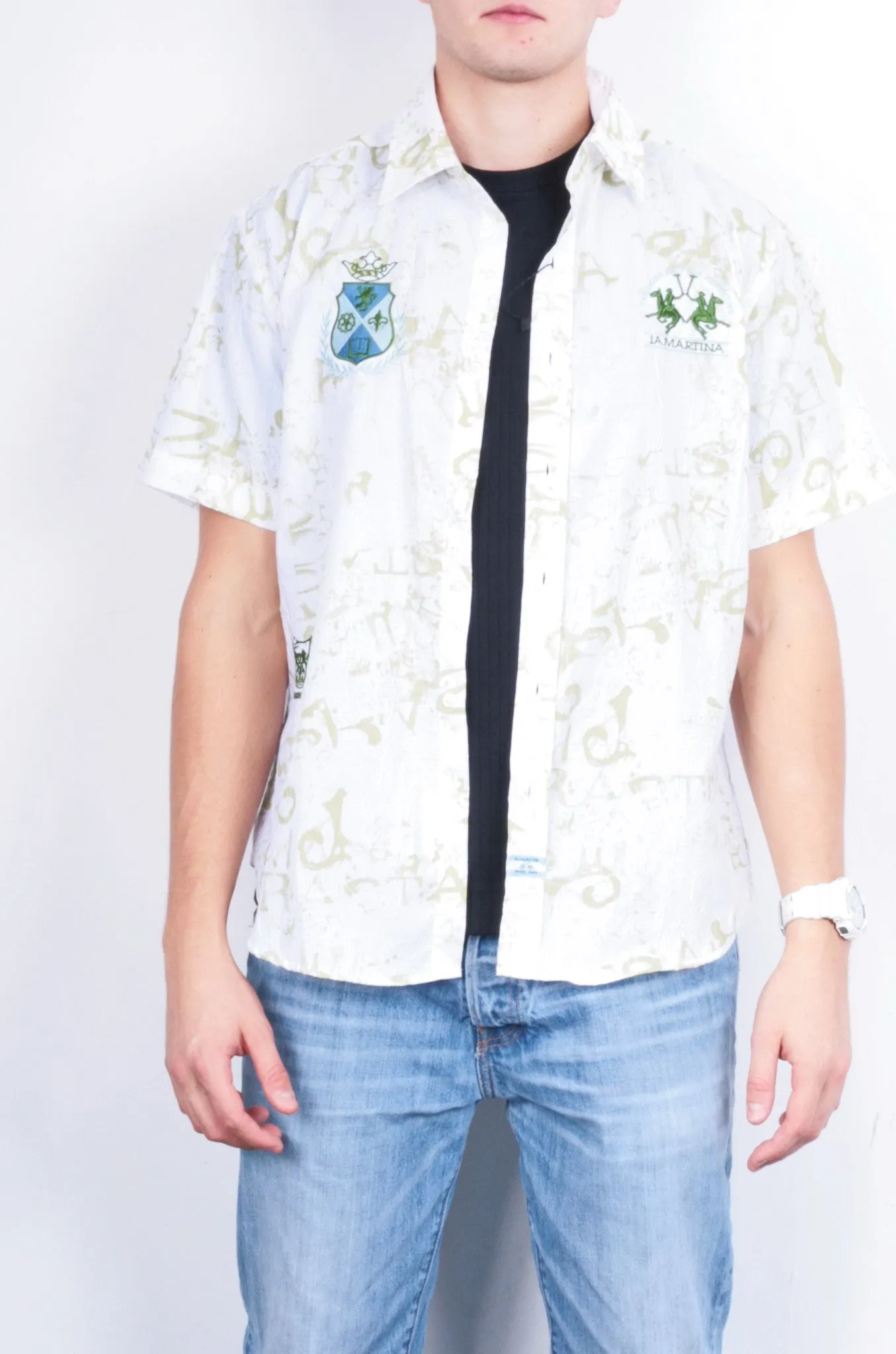 La Martina Mens XL Casual Shirt White Buenos Aires Cotton Short Sleeve