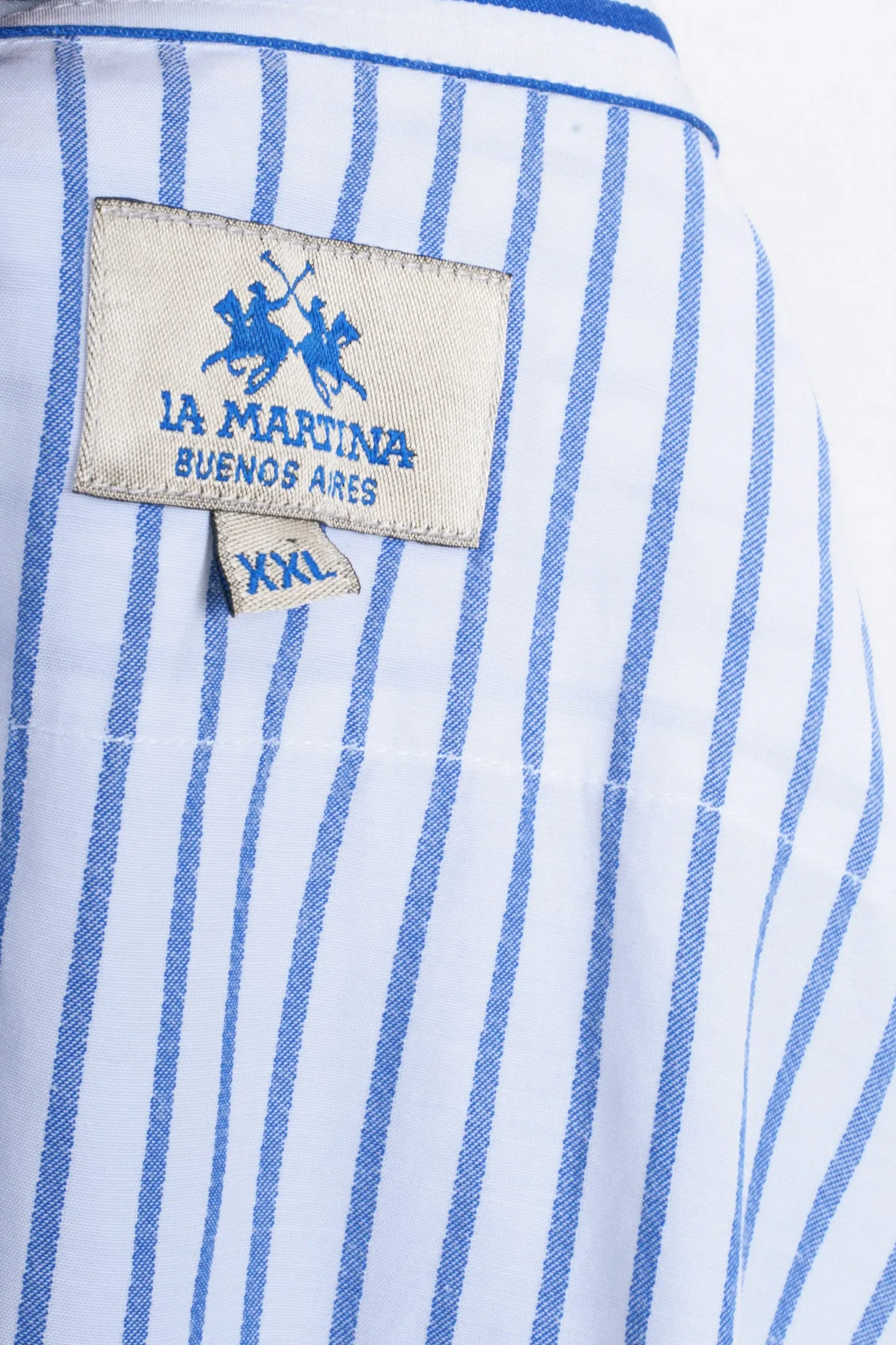 La Martina Mens XXL Casual Shirt Striped White Cotton Blue