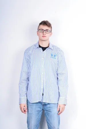 La Martina Mens XXL Casual Shirt Striped White Cotton Blue