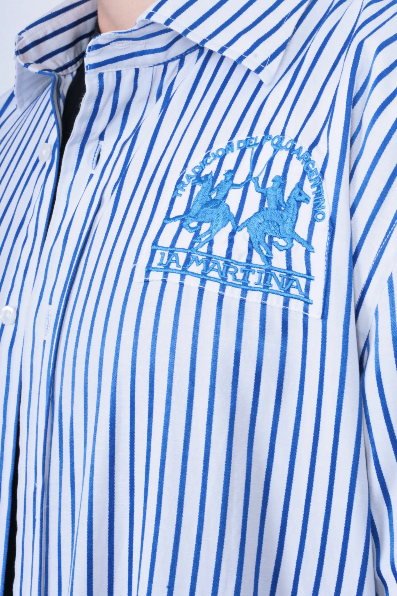 La Martina Mens XXL Casual Shirt Striped White Cotton Blue