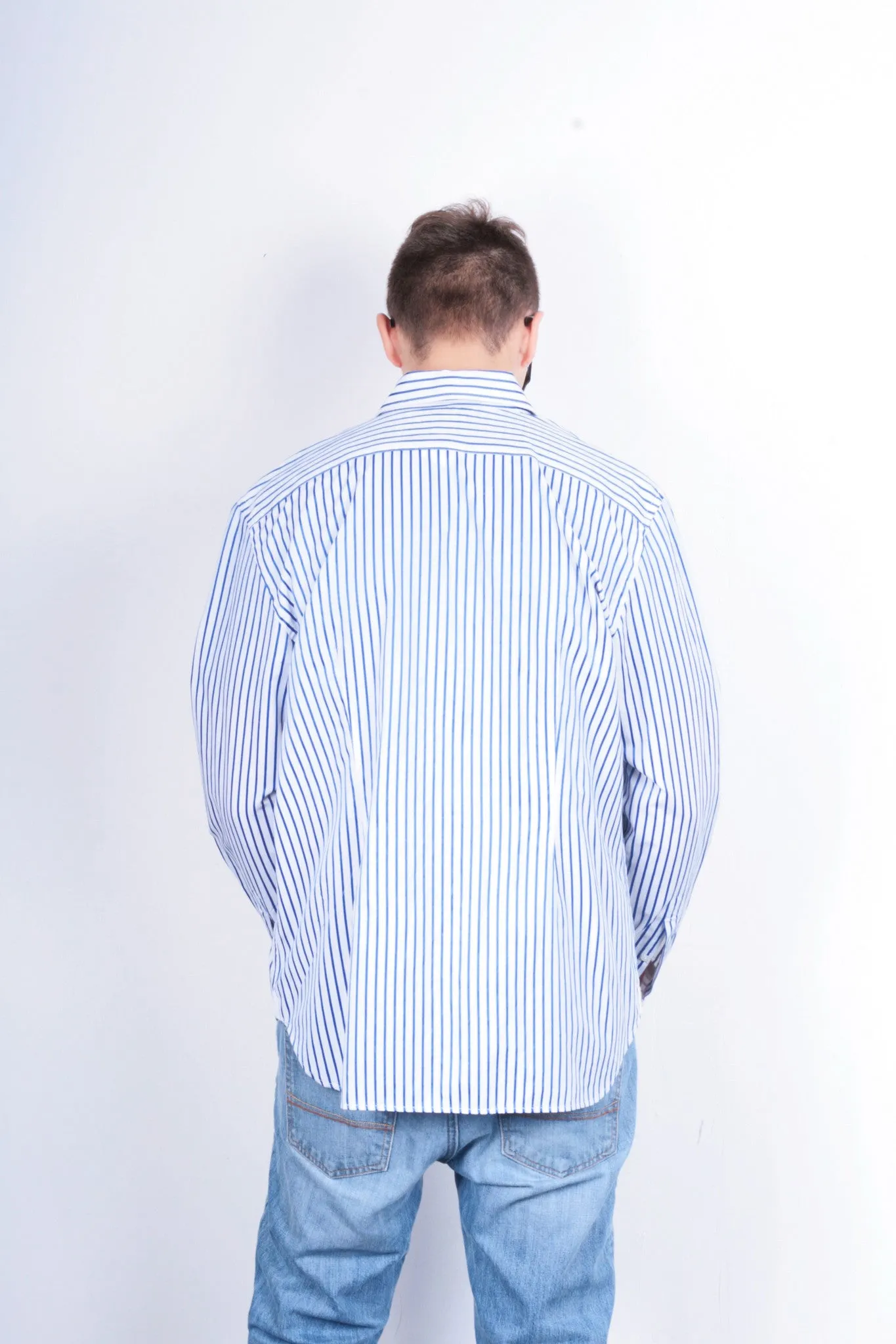 La Martina Mens XXL Casual Shirt Striped White Cotton Blue