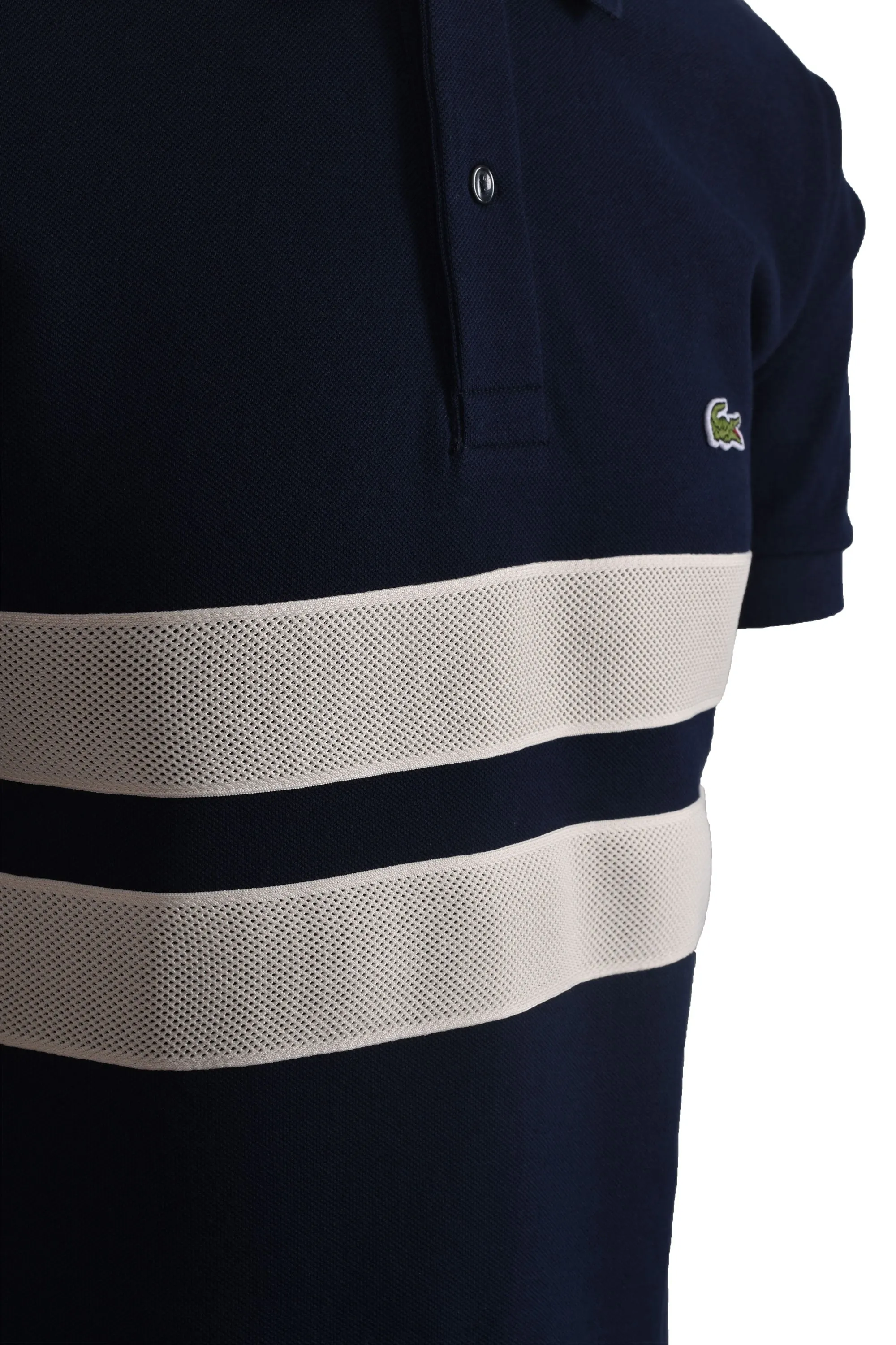 Lacoste Pique Stripe Polo Shirt Navy Blue