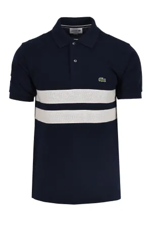 Lacoste Pique Stripe Polo Shirt Navy Blue