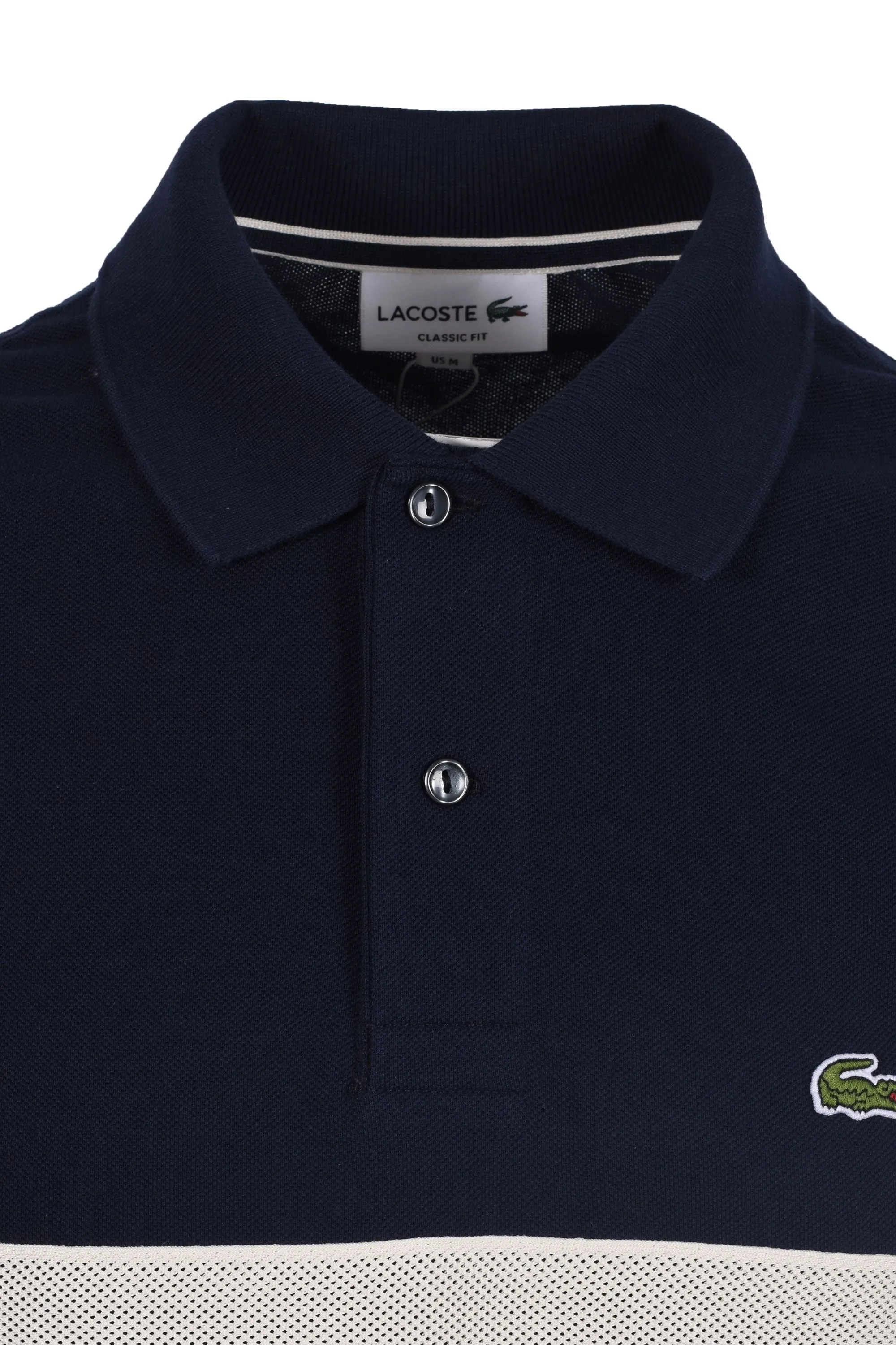 Lacoste Pique Stripe Polo Shirt Navy Blue