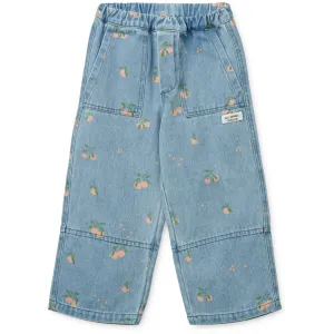 LIEWOOD Peach / Light Blue Denim Cesar Printed Denim Pants