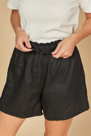 Lizey Linen A-Line Shorts in Black Adrift