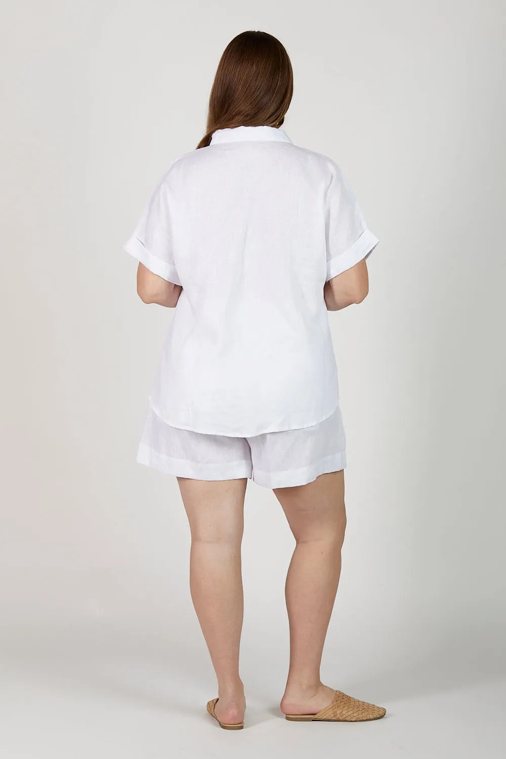 Lizey Linen A-Line Shorts in White Adrift