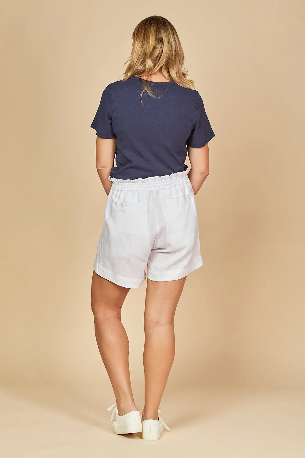 Lizey Linen A-Line Shorts in White Adrift