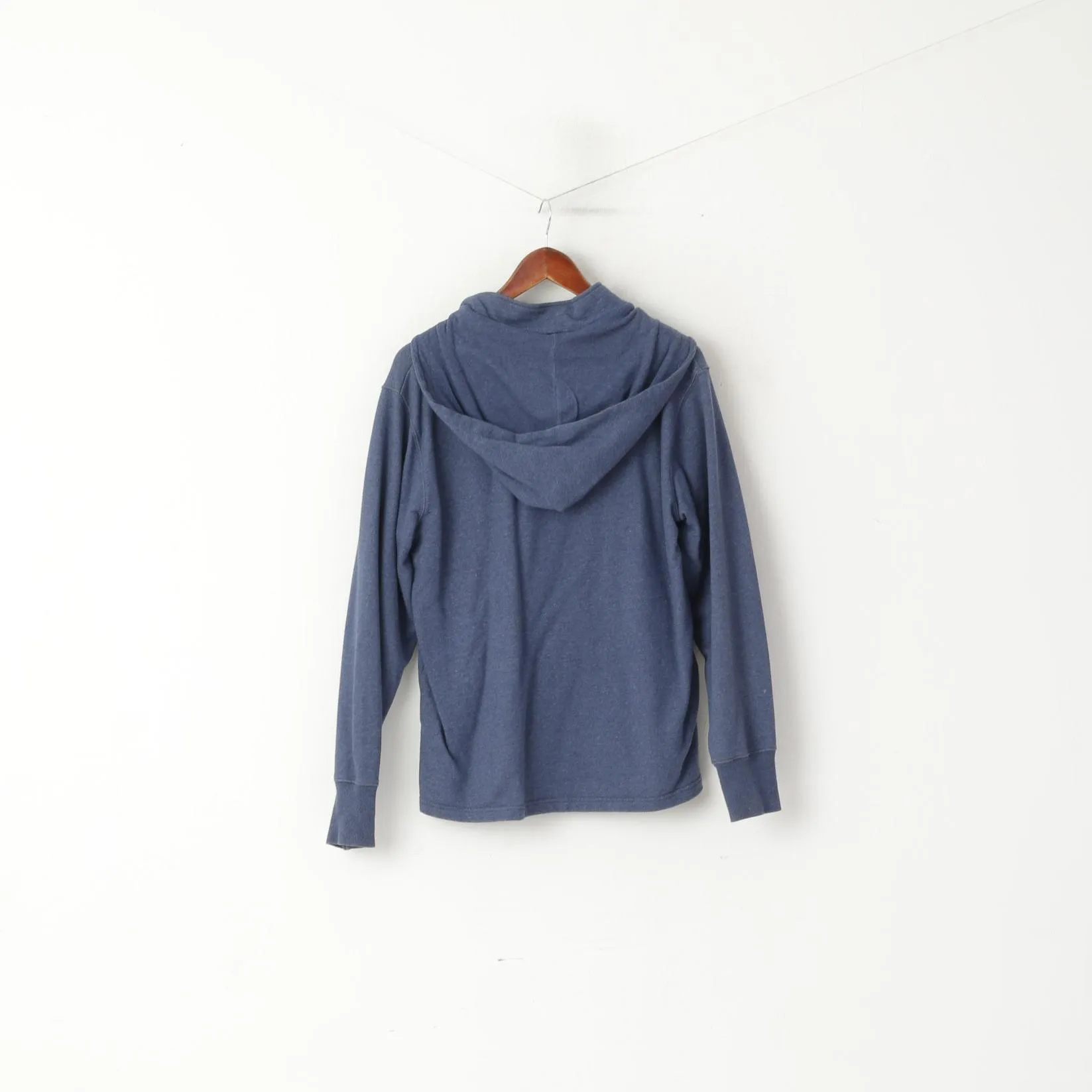 Lyle & Scott Men M Sweatshirt Navy Cotton Hooded Buttoned Plain Sport Top