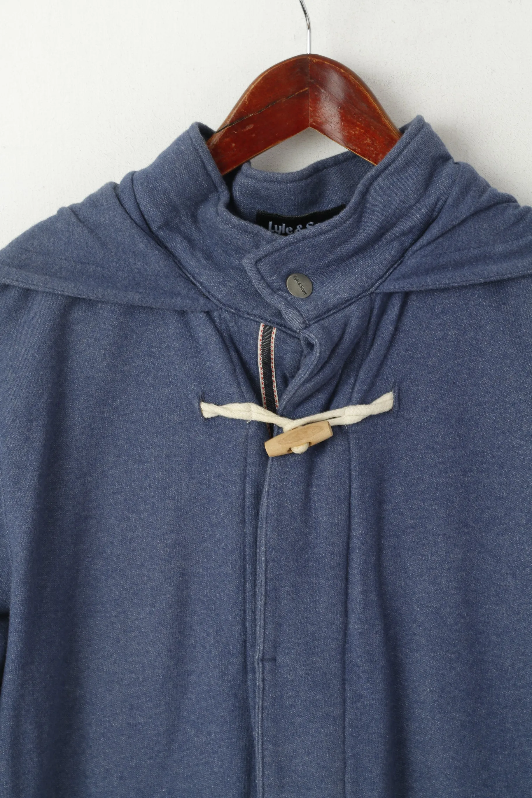Lyle & Scott Men M Sweatshirt Navy Cotton Hooded Buttoned Plain Sport Top