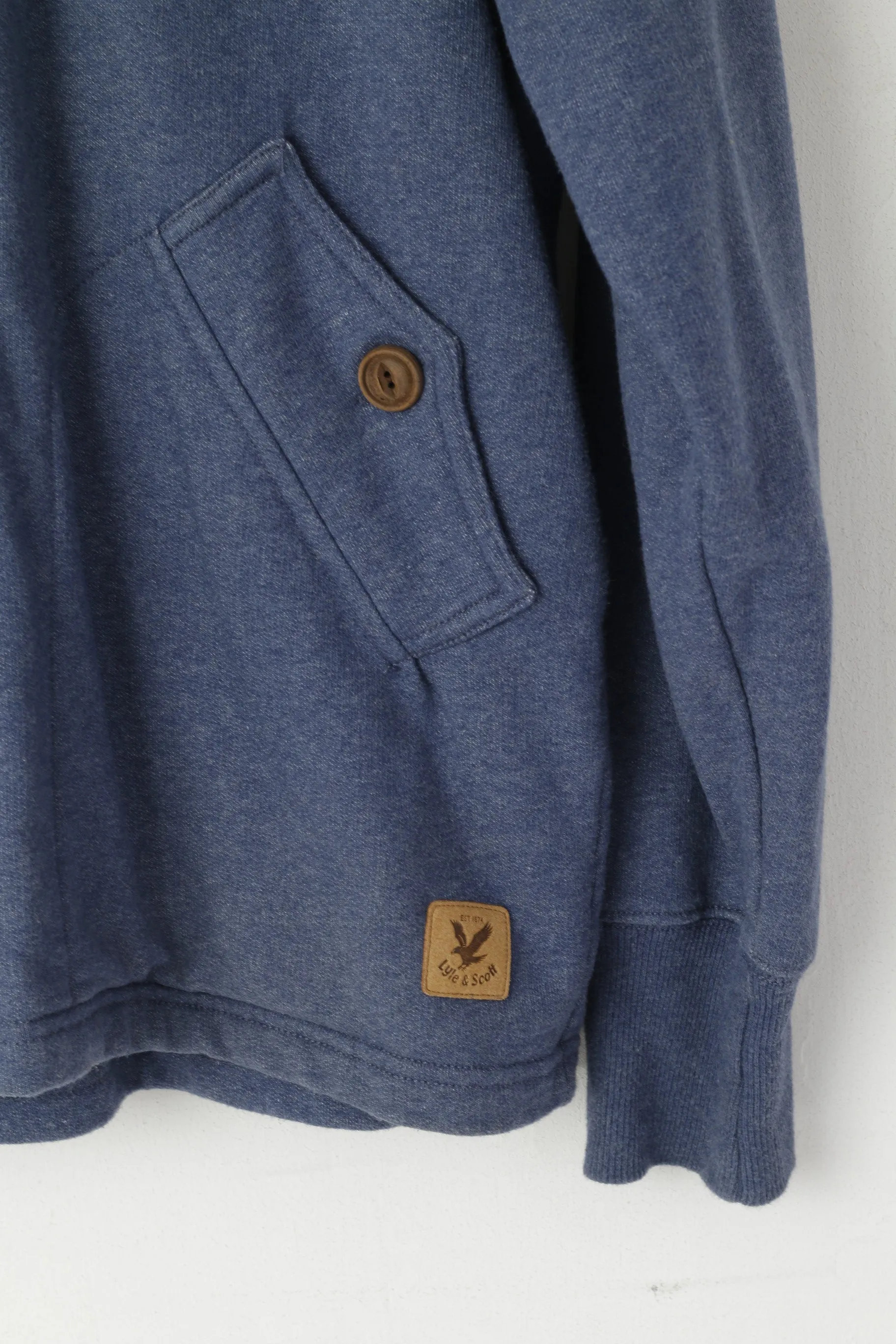 Lyle & Scott Men M Sweatshirt Navy Cotton Hooded Buttoned Plain Sport Top