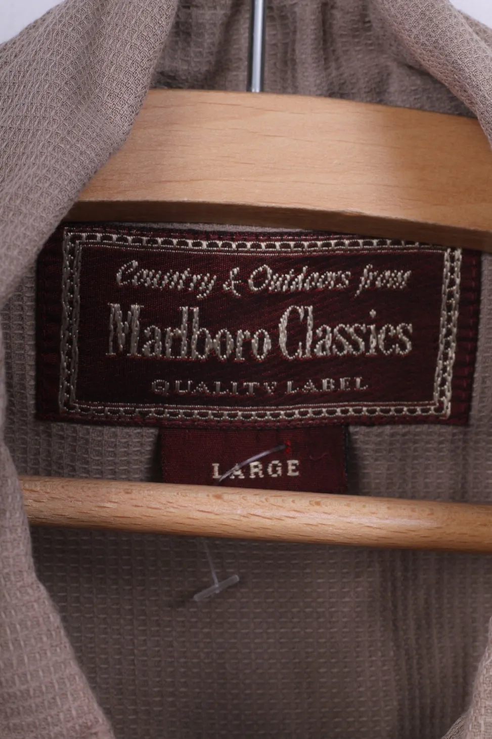 Marlboro Classsics Mens L Casual Shirt Light Brown Cotton Button Down Collar