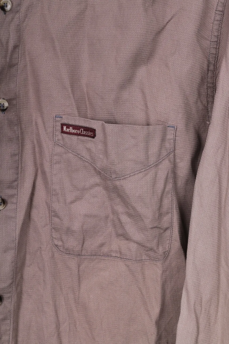 Marlboro Classsics Mens L Casual Shirt Light Brown Cotton Button Down Collar