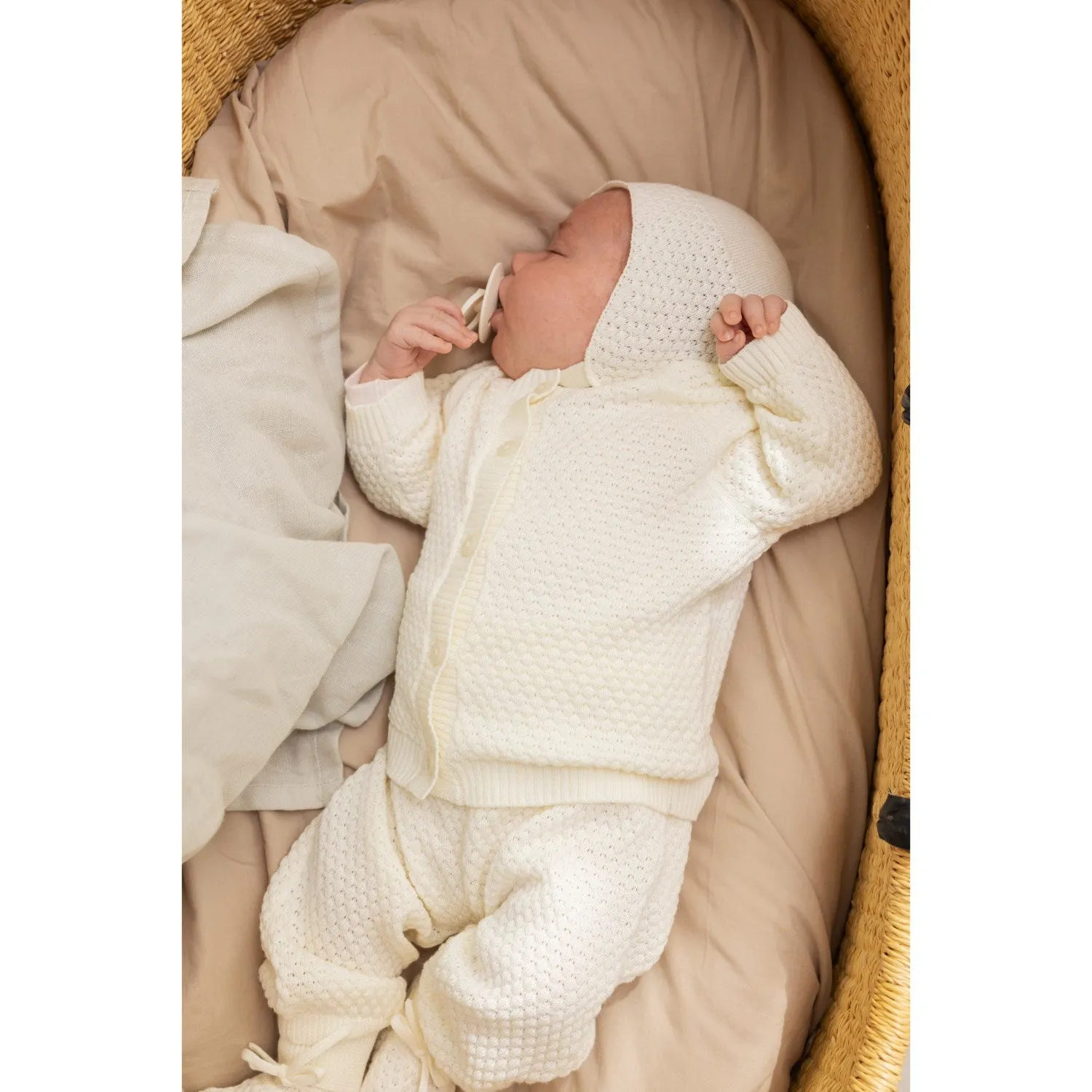MarMar New Born Modal Mix Honeycomb Gentle White Pira Knit Pants