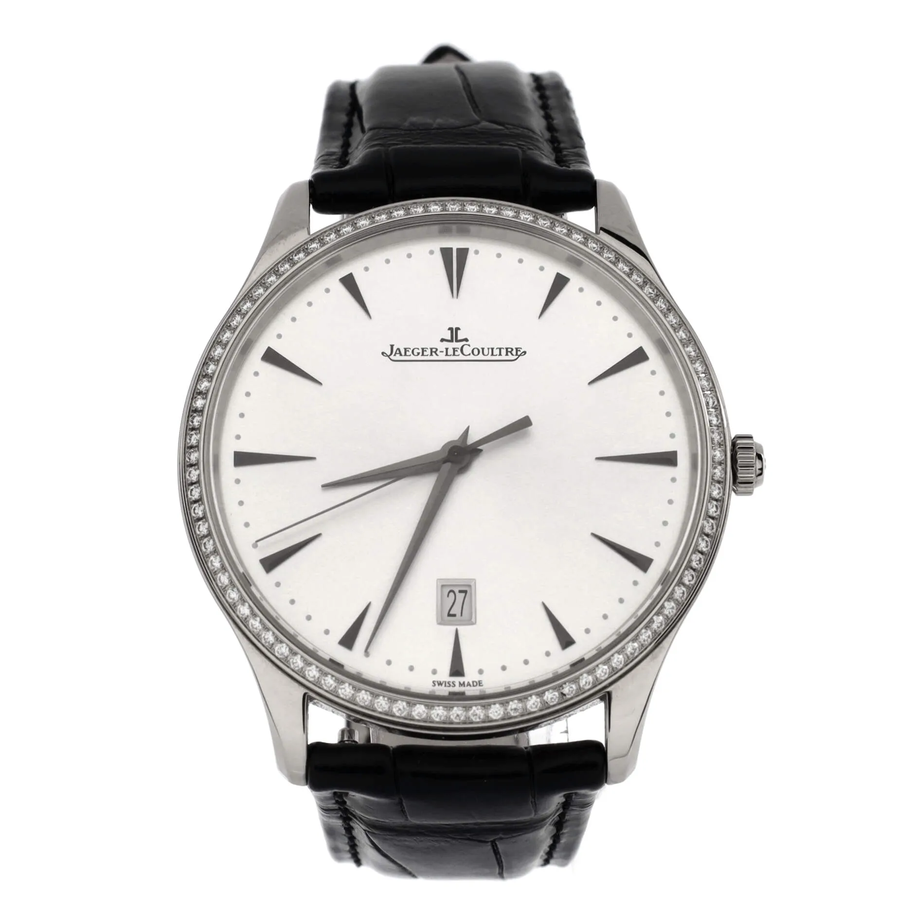 Master Ultra Thin Date Automatic Watch White Gold and Alligator with Diamond Bezel 40