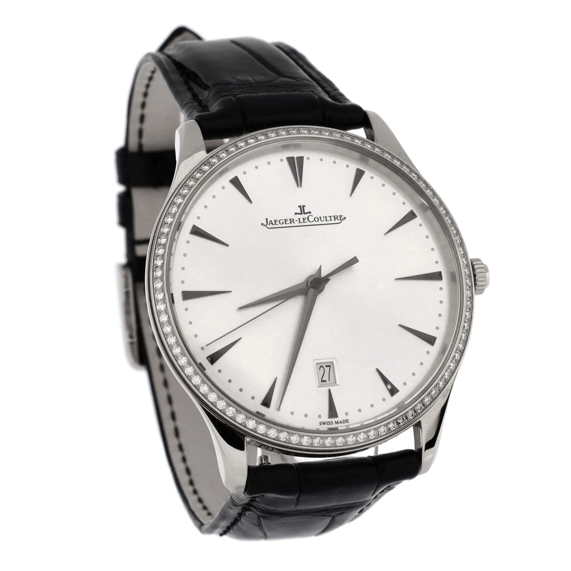 Master Ultra Thin Date Automatic Watch White Gold and Alligator with Diamond Bezel 40