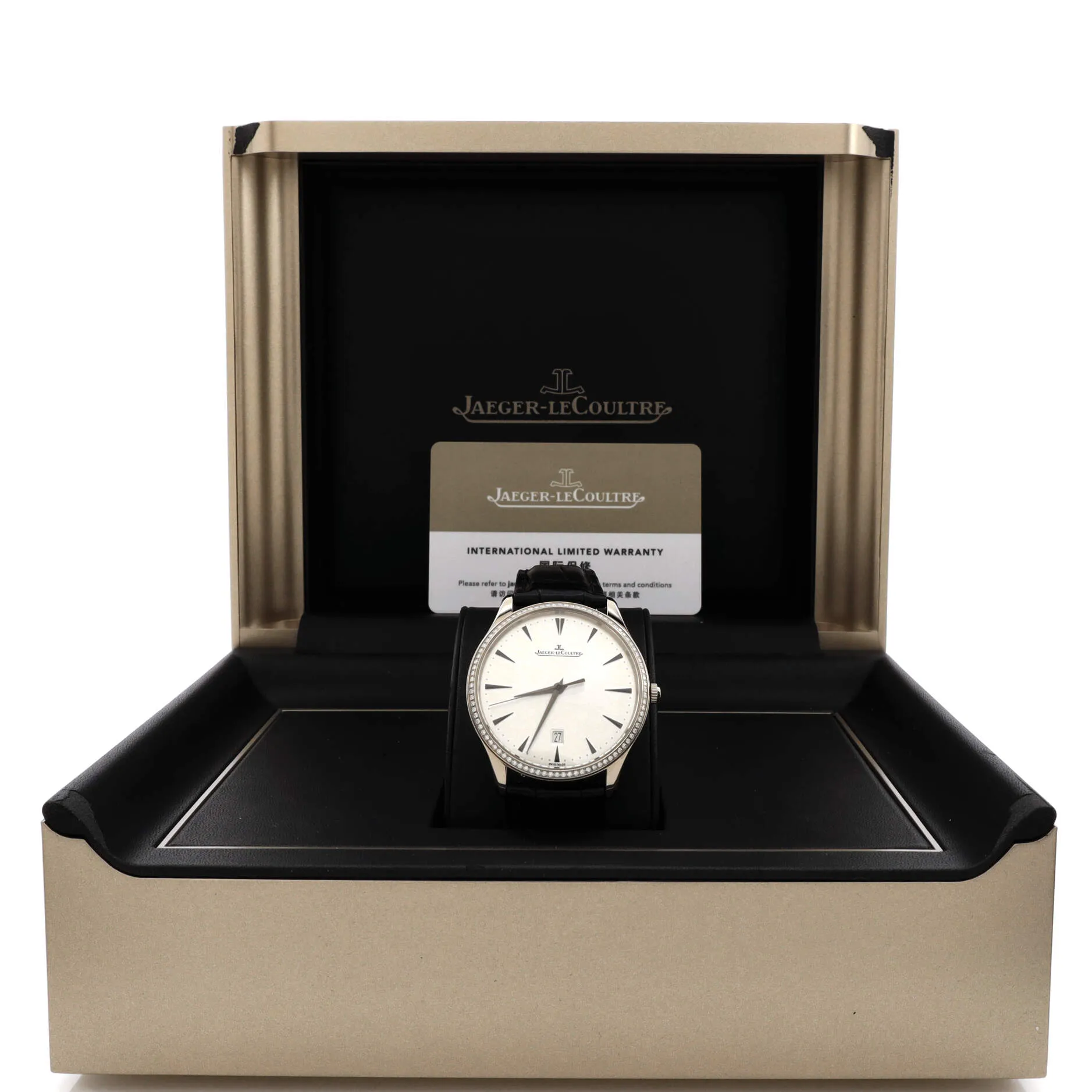 Master Ultra Thin Date Automatic Watch White Gold and Alligator with Diamond Bezel 40
