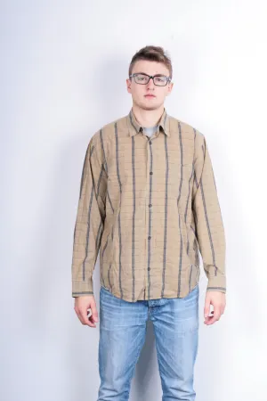 Mexx Mens XL Casual Shirt Check Brown Cotton Buttons Down