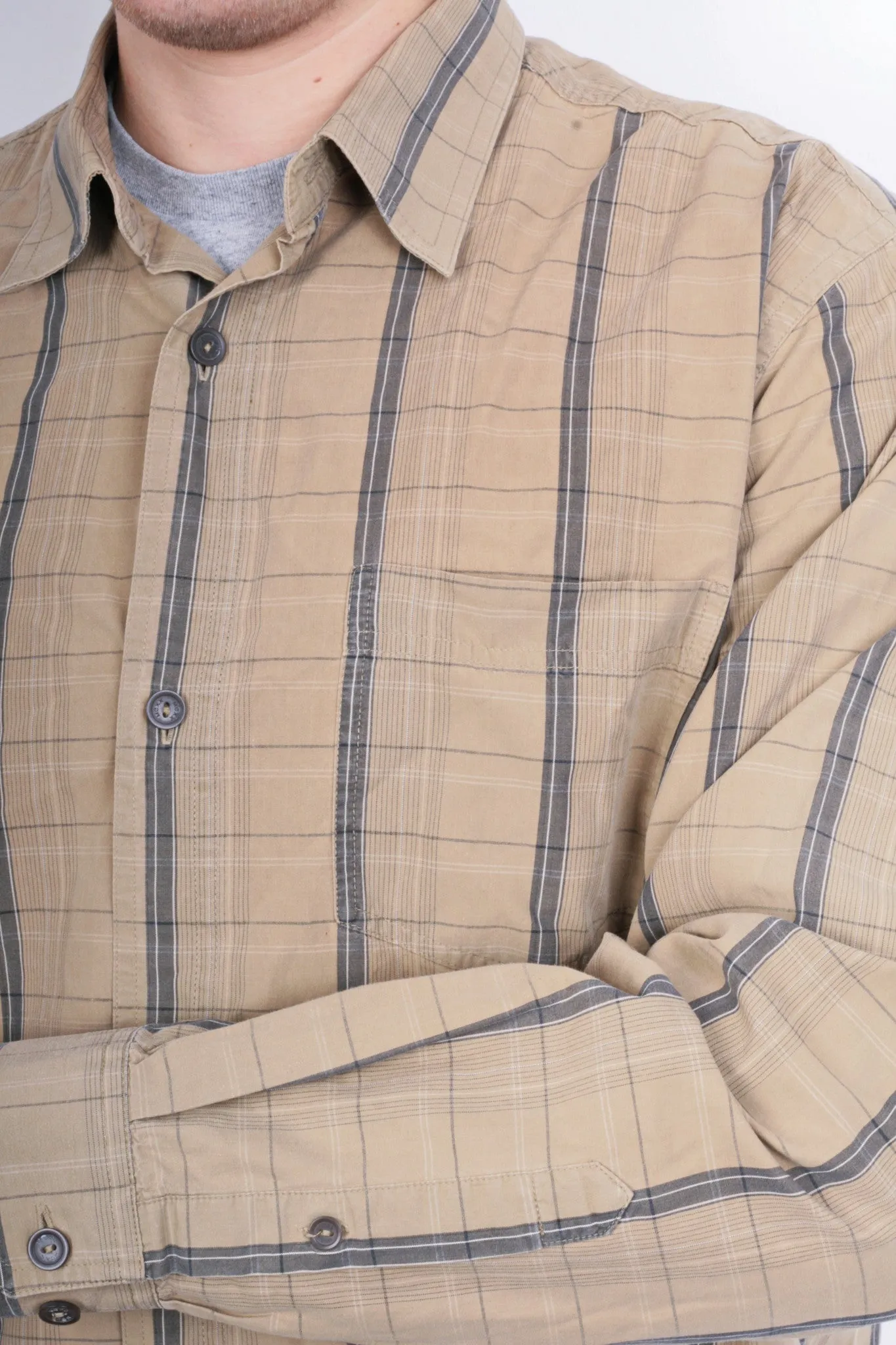 Mexx Mens XL Casual Shirt Check Brown Cotton Buttons Down