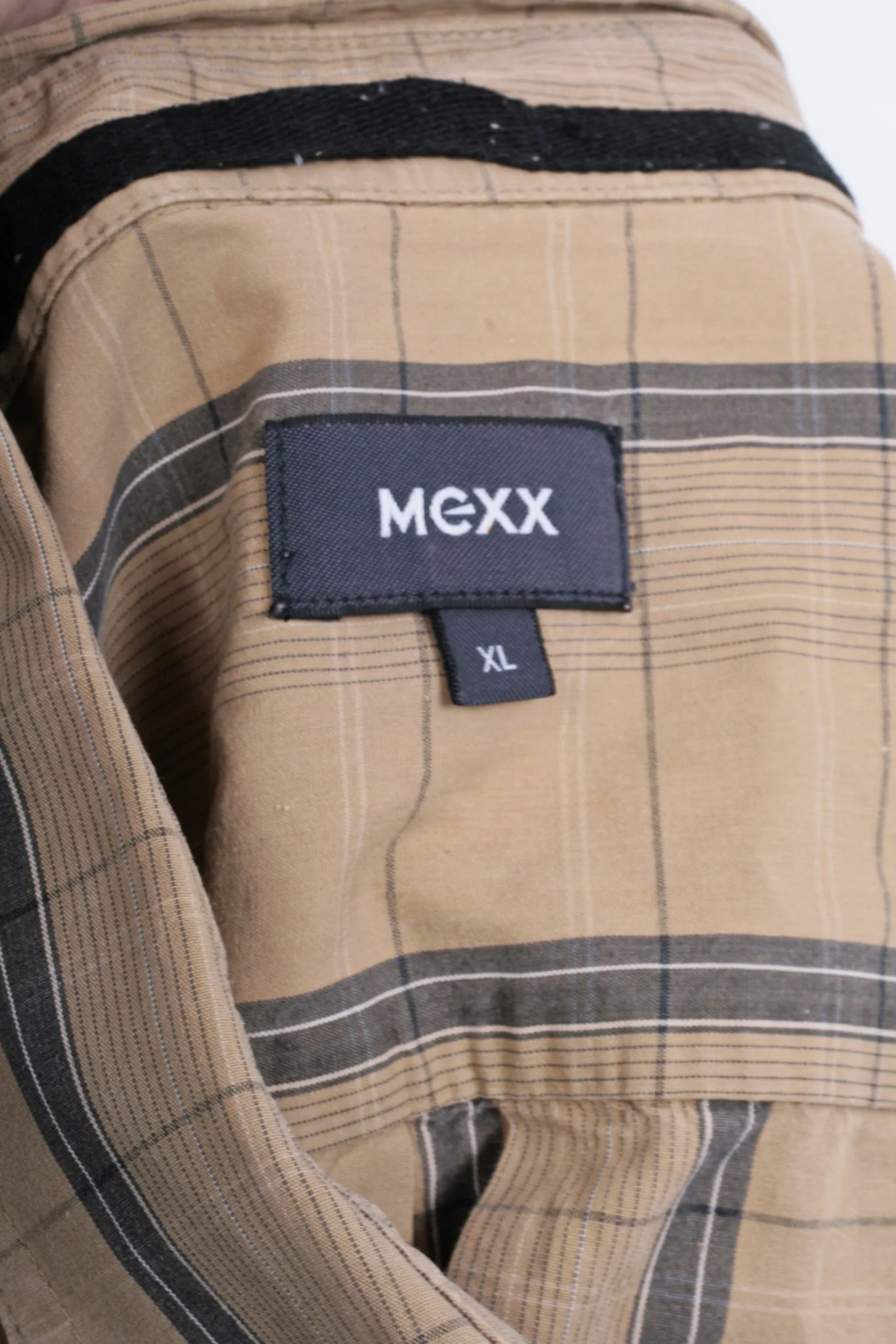 Mexx Mens XL Casual Shirt Check Brown Cotton Buttons Down