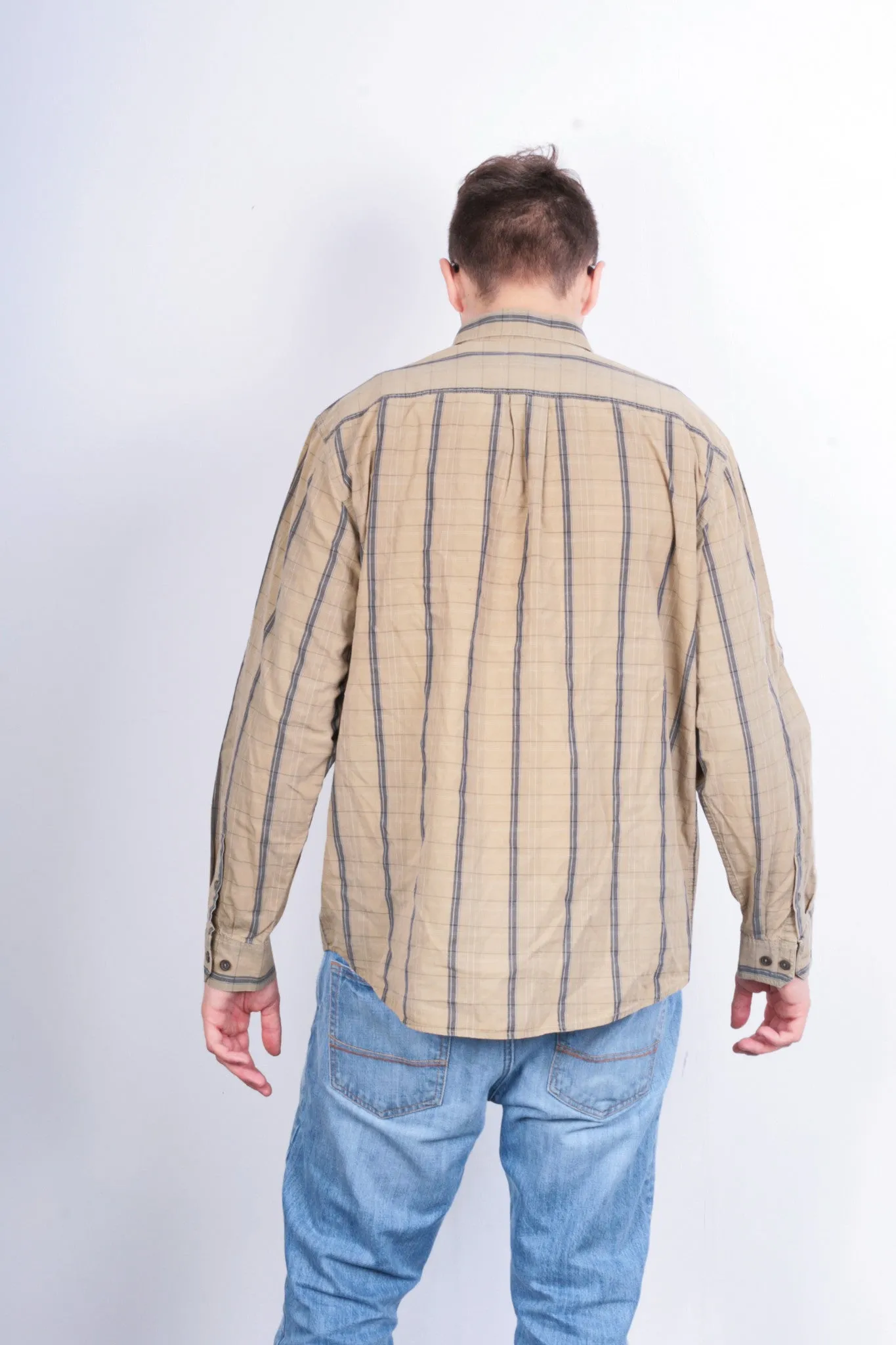 Mexx Mens XL Casual Shirt Check Brown Cotton Buttons Down