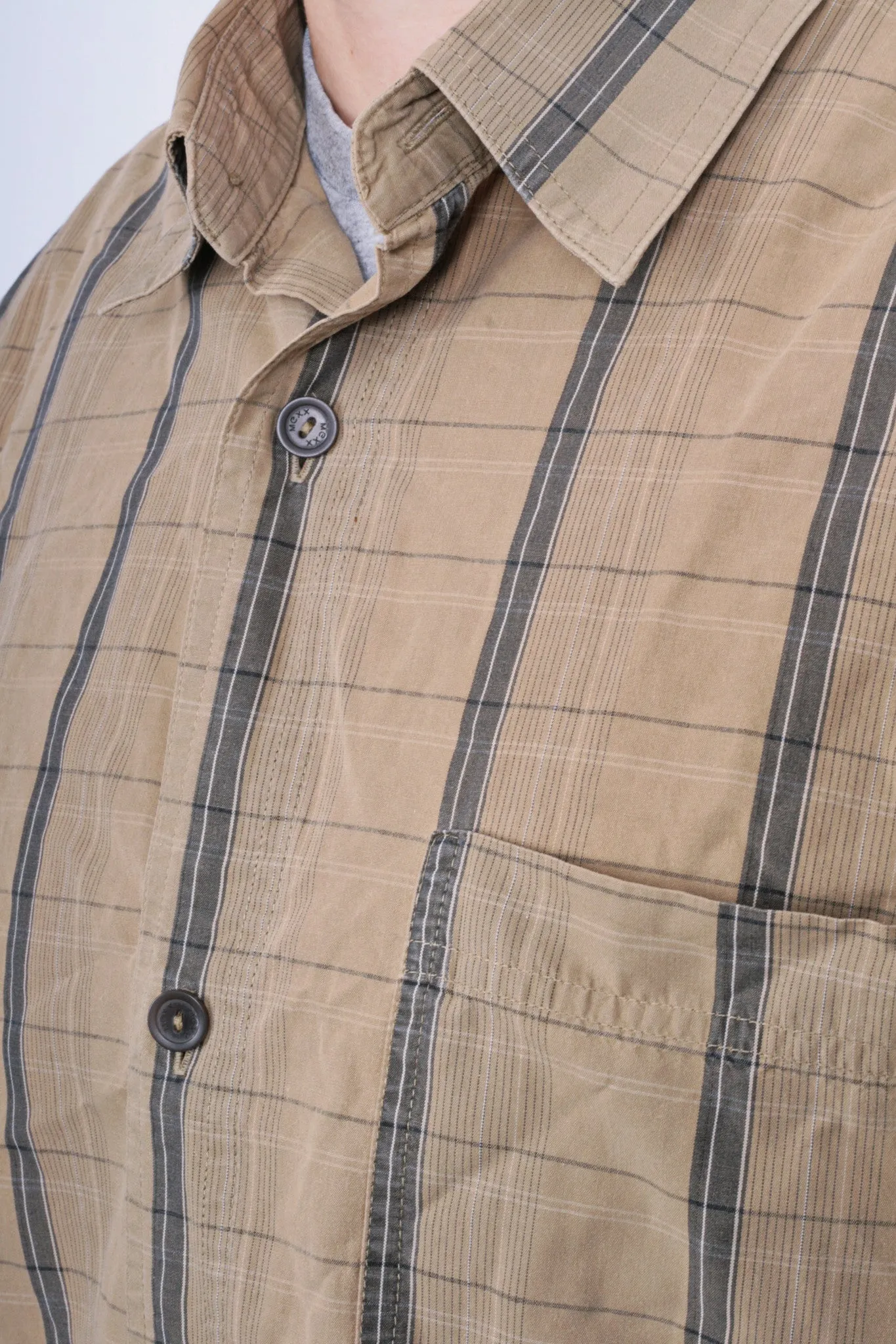 Mexx Mens XL Casual Shirt Check Brown Cotton Buttons Down