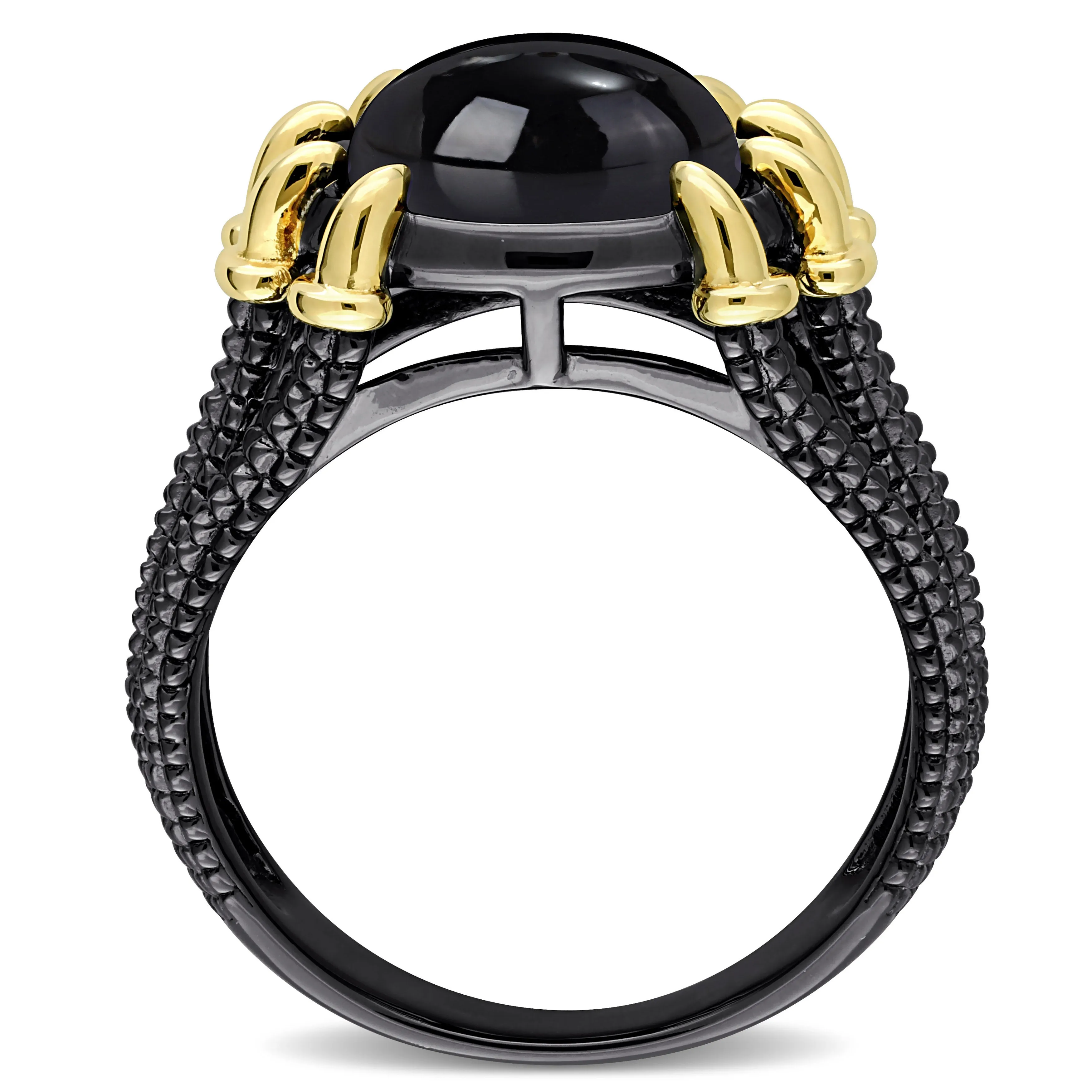 Mimi & Max 6ct TGW Black Agate Roped Split-Shank Men'sl Ring in 2-Tone Yellow and Black Rhodium Plated Sterling Silver
