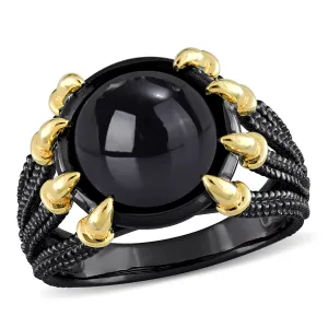 Mimi & Max 6ct TGW Black Agate Roped Split-Shank Men'sl Ring in 2-Tone Yellow and Black Rhodium Plated Sterling Silver