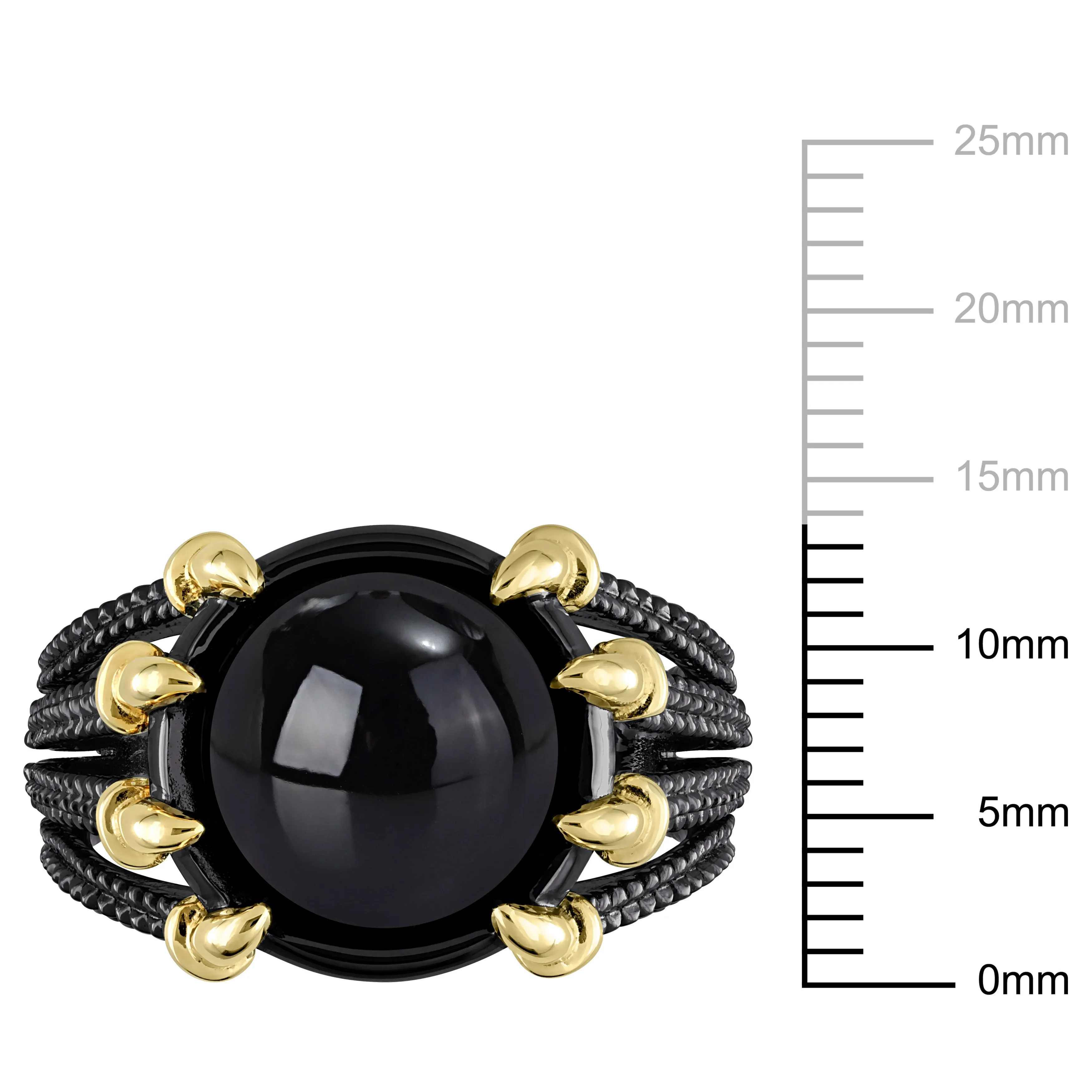 Mimi & Max 6ct TGW Black Agate Roped Split-Shank Men'sl Ring in 2-Tone Yellow and Black Rhodium Plated Sterling Silver