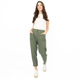 Next Linen Trousers Straight Leg Khaki Green