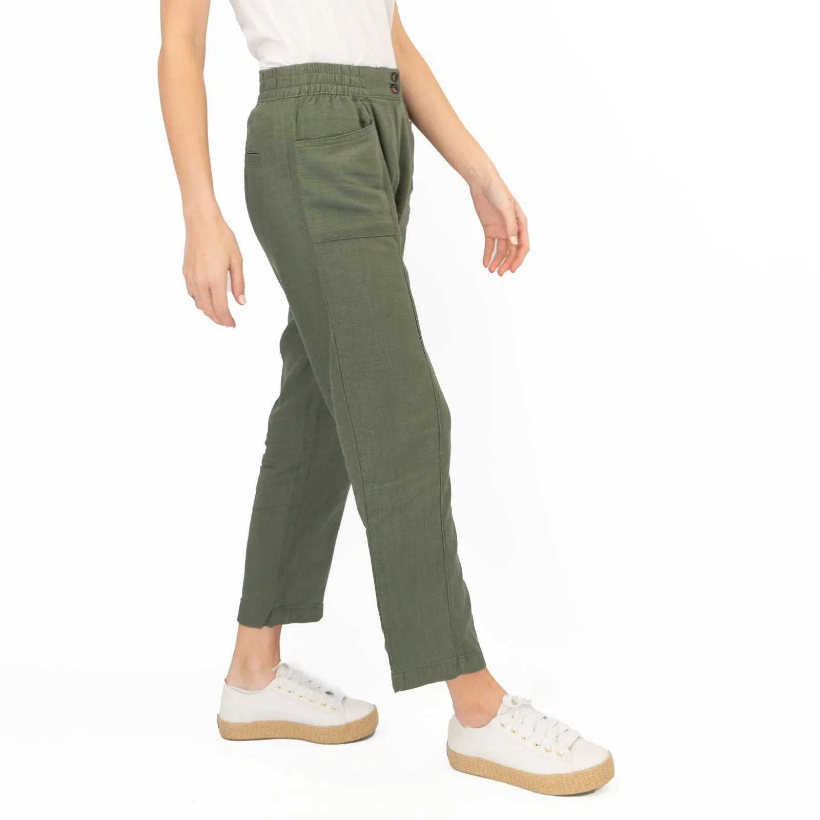 Next Linen Trousers Straight Leg Khaki Green