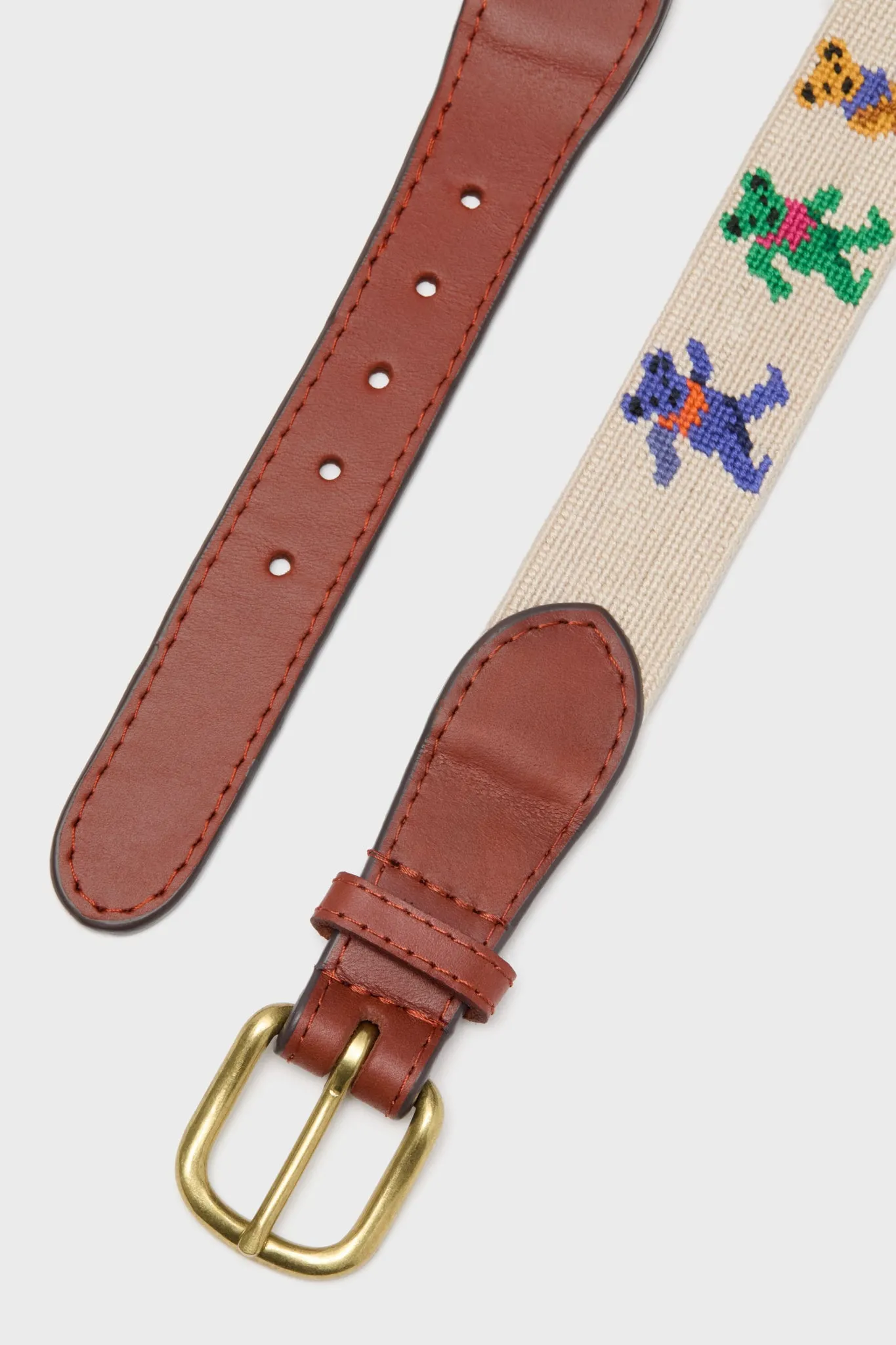 Oatmeal Dancing Bears Needlepoint Belt
