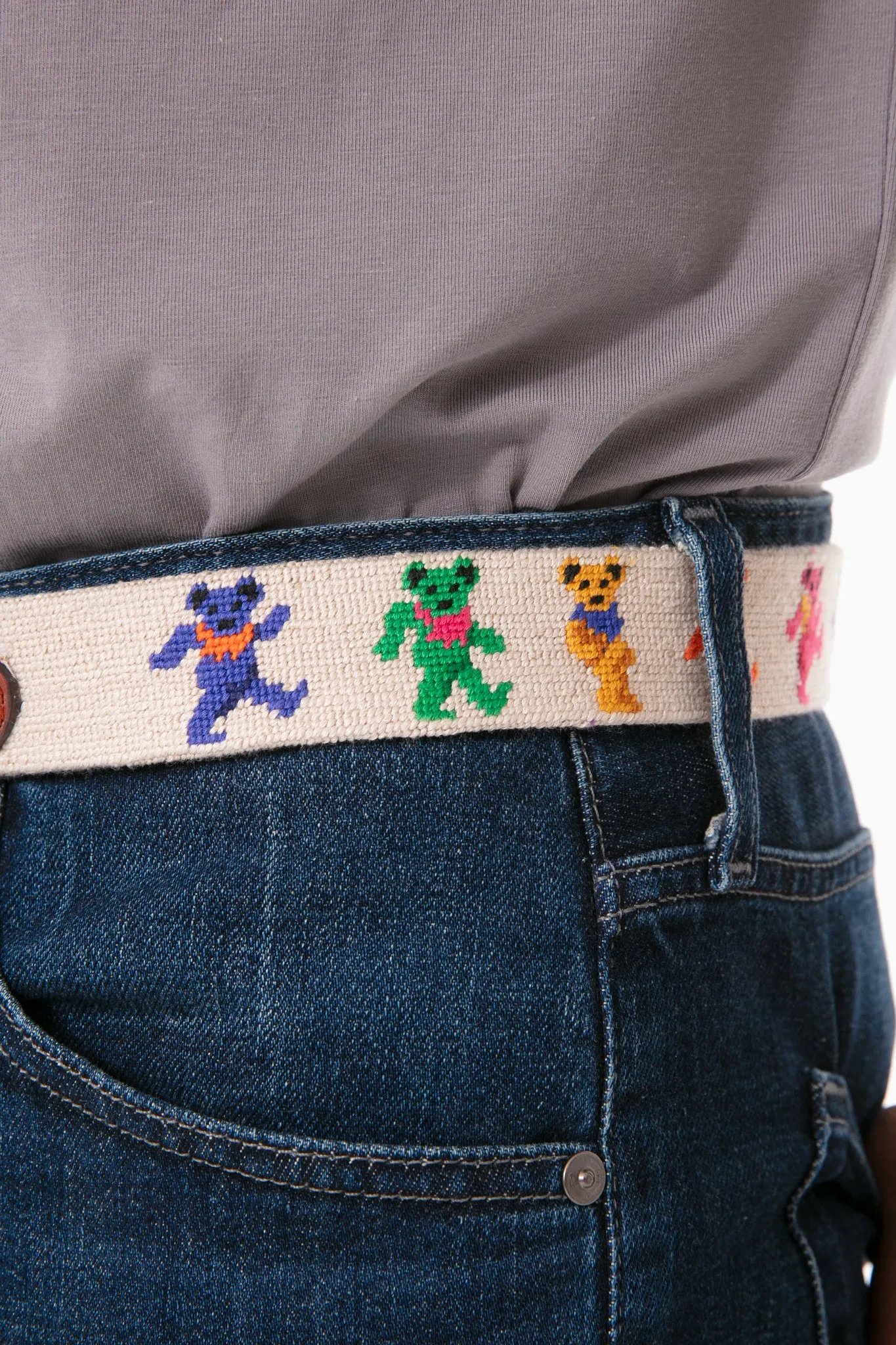 Oatmeal Dancing Bears Needlepoint Belt