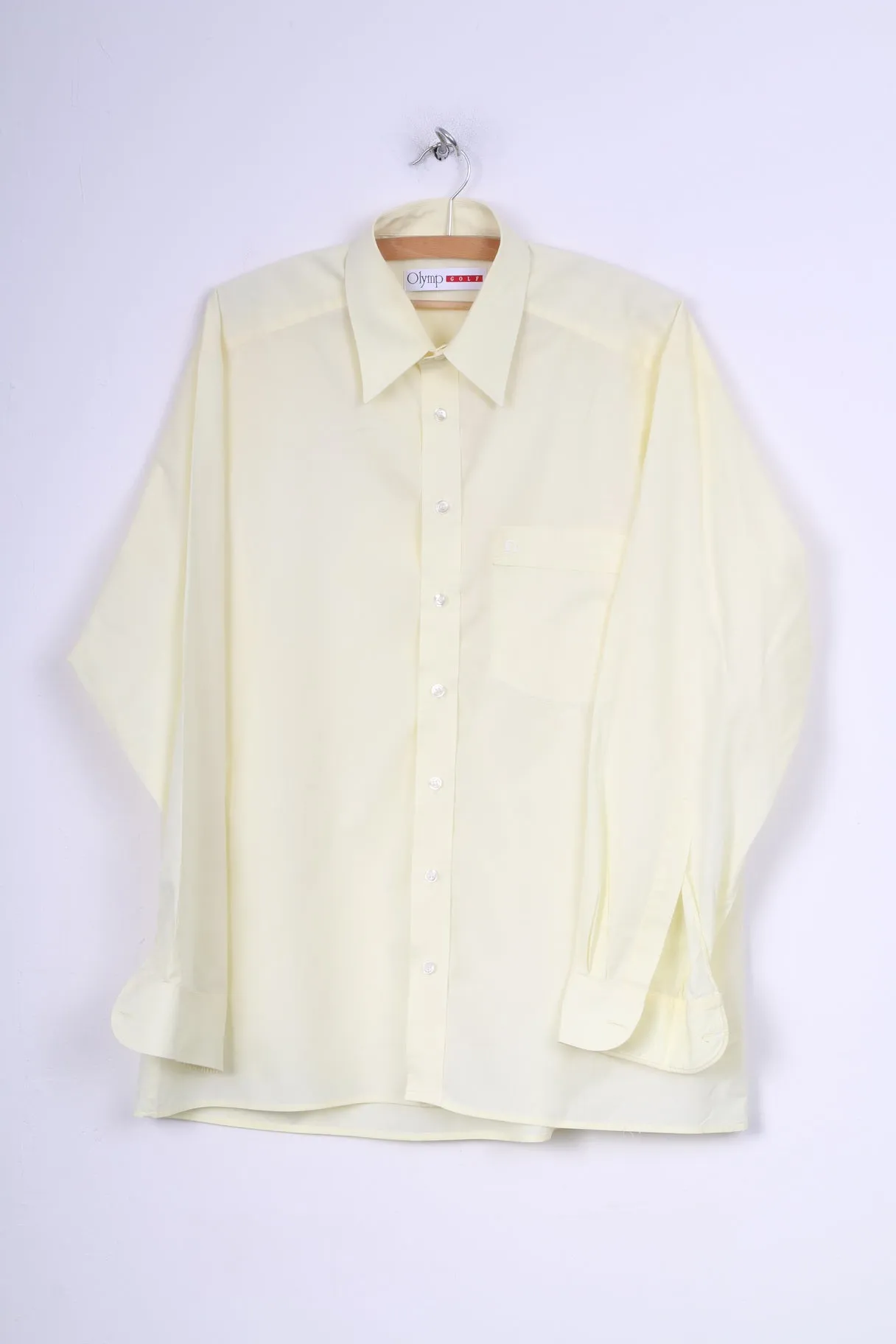 Olymp Golf Mens 42 XL Casual Shirt Yellow Cotton Long Sleeve