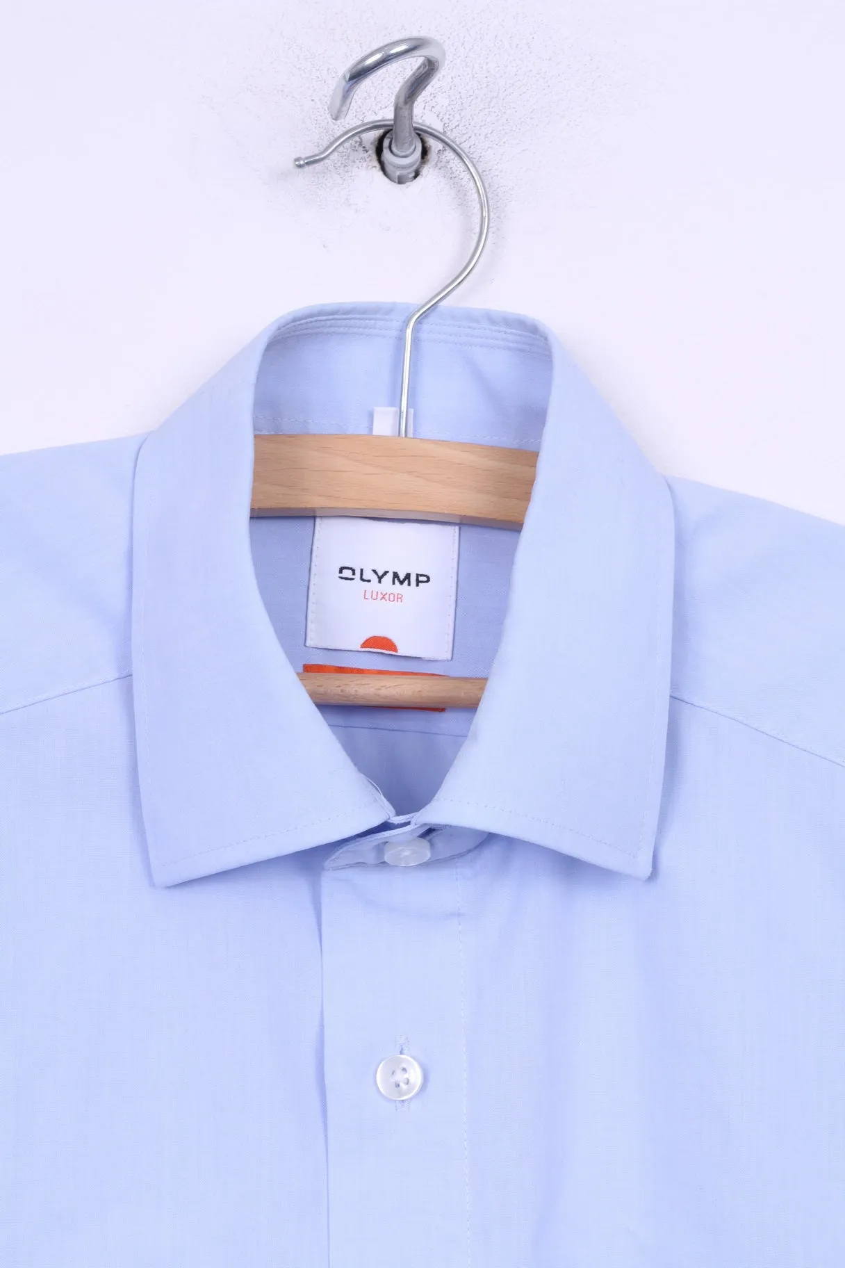 Olymp Luxor Mens 15.5'' 39 L Casual Shirt Slim Line Blue Long Sleeve Cotton
