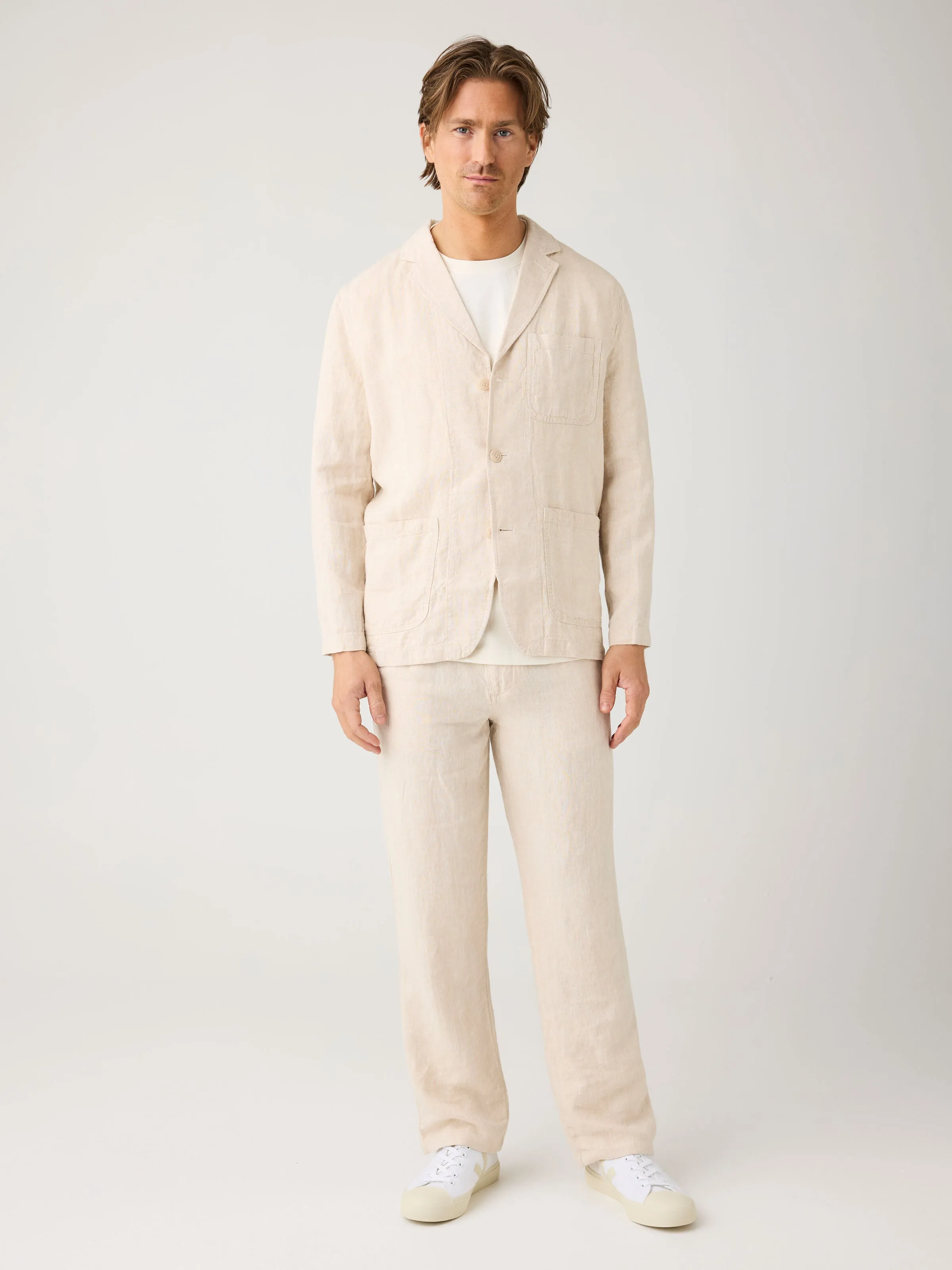 Organic Linen Blazer GOTS/Vegan - Yarndyed - Light feather gray Knowledge Cotton