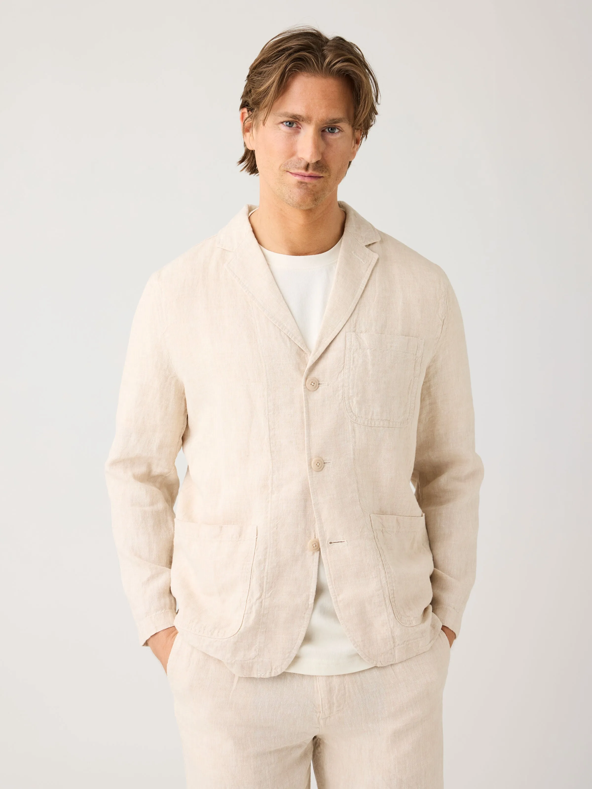 Organic Linen Blazer GOTS/Vegan - Yarndyed - Light feather gray Knowledge Cotton