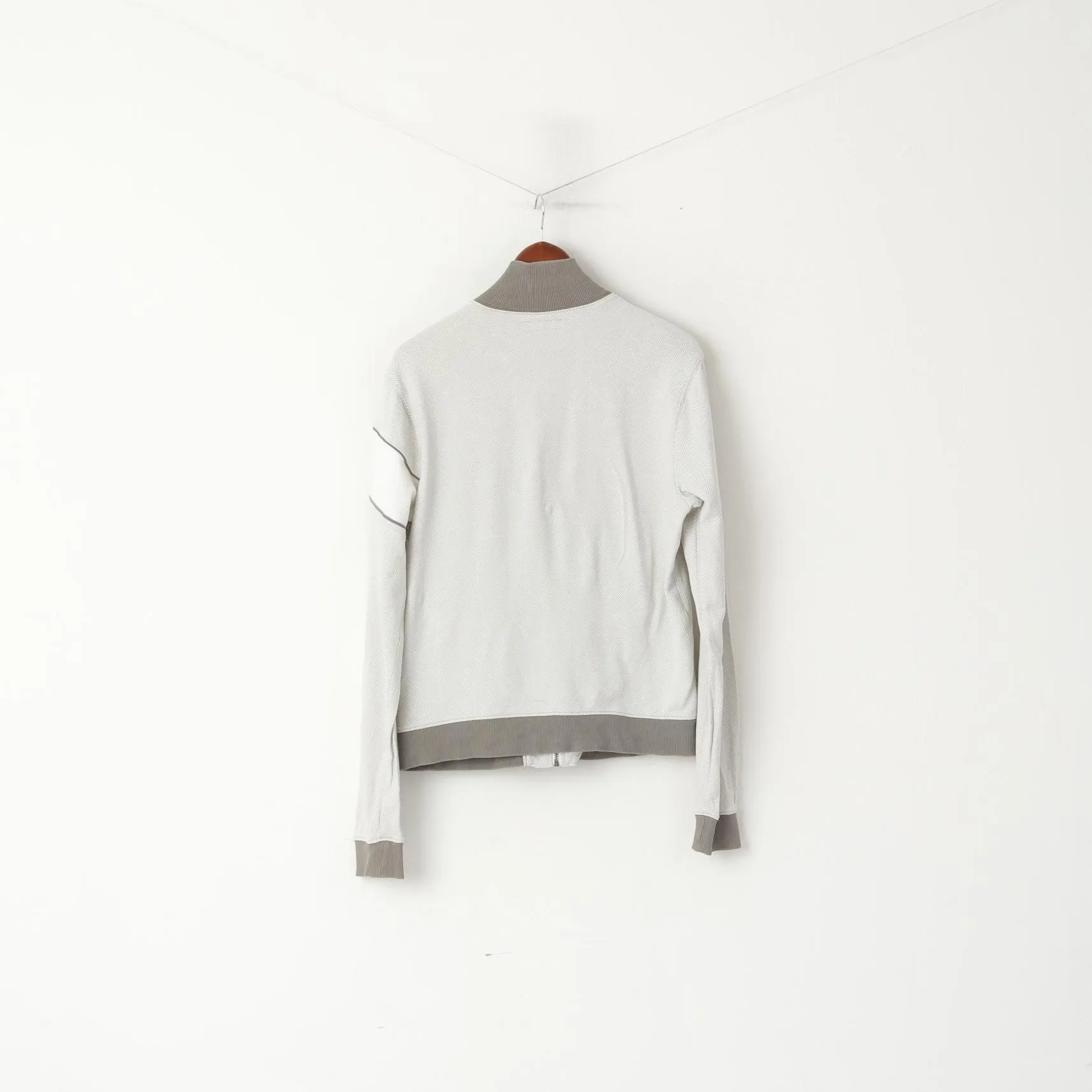 Penguin Men M (S) Sweatshirt Grey Cotton Full Zipper Herringbone Casual Top